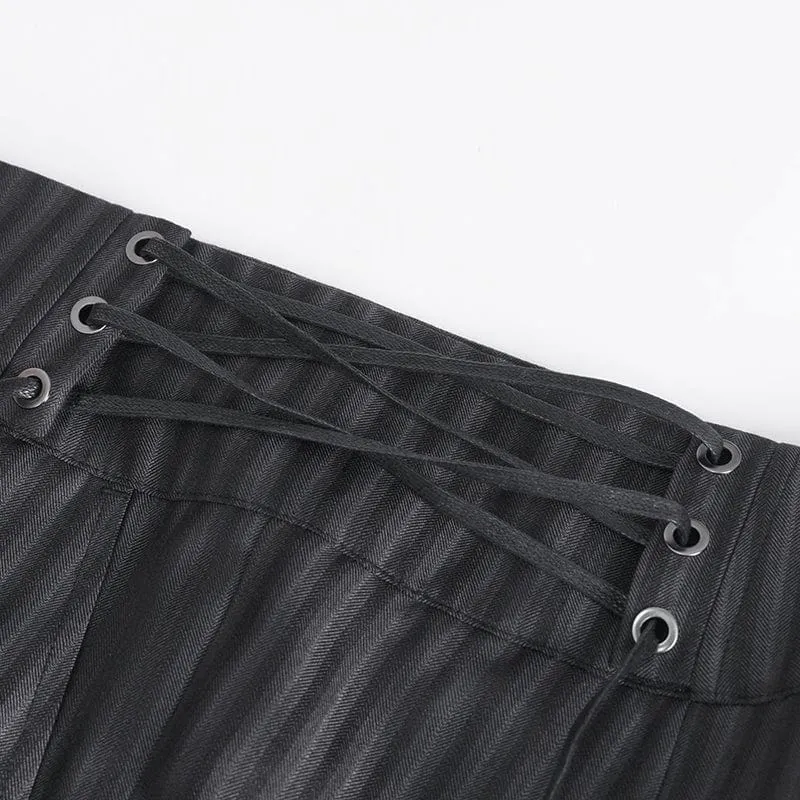 Men's Gothic High-waisted Lace-up Striped Pants