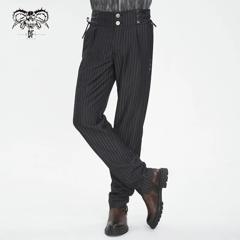 Men's Gothic High-waisted Lace-up Striped Pants