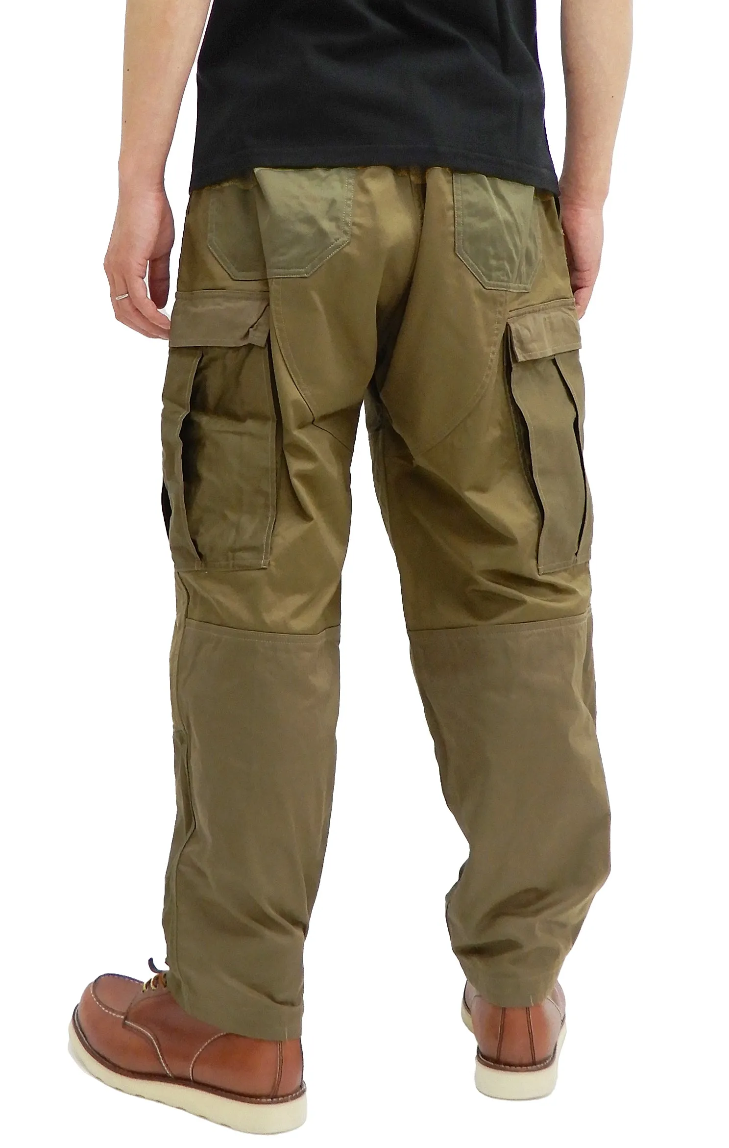 Moduct Cargo Pants Men's Military Style Color Block Elastic Waist Loose Taper Fit Trouser MO42222 Olive-Drab