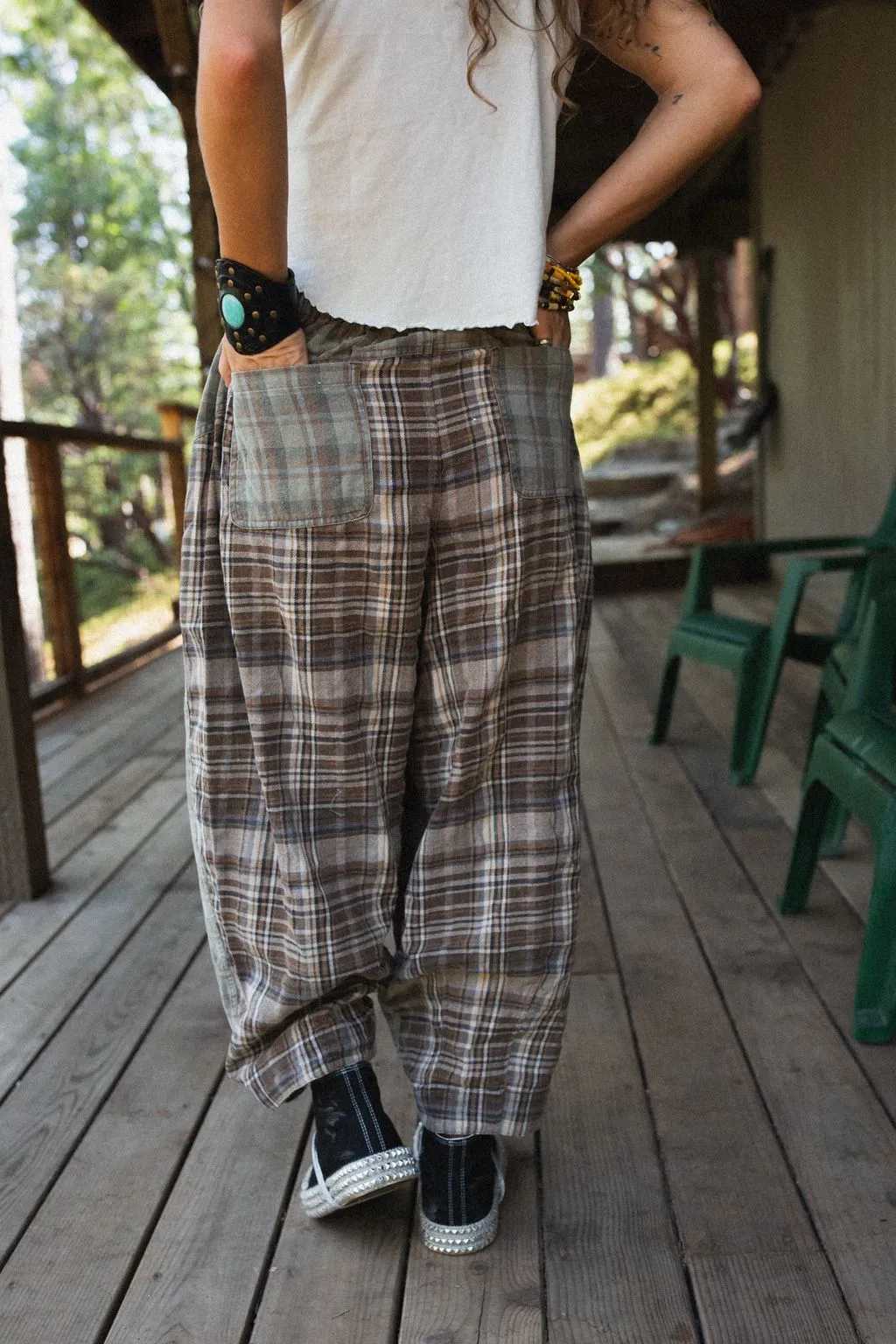 Mystic Plaid Wide Leg Pants - Brown