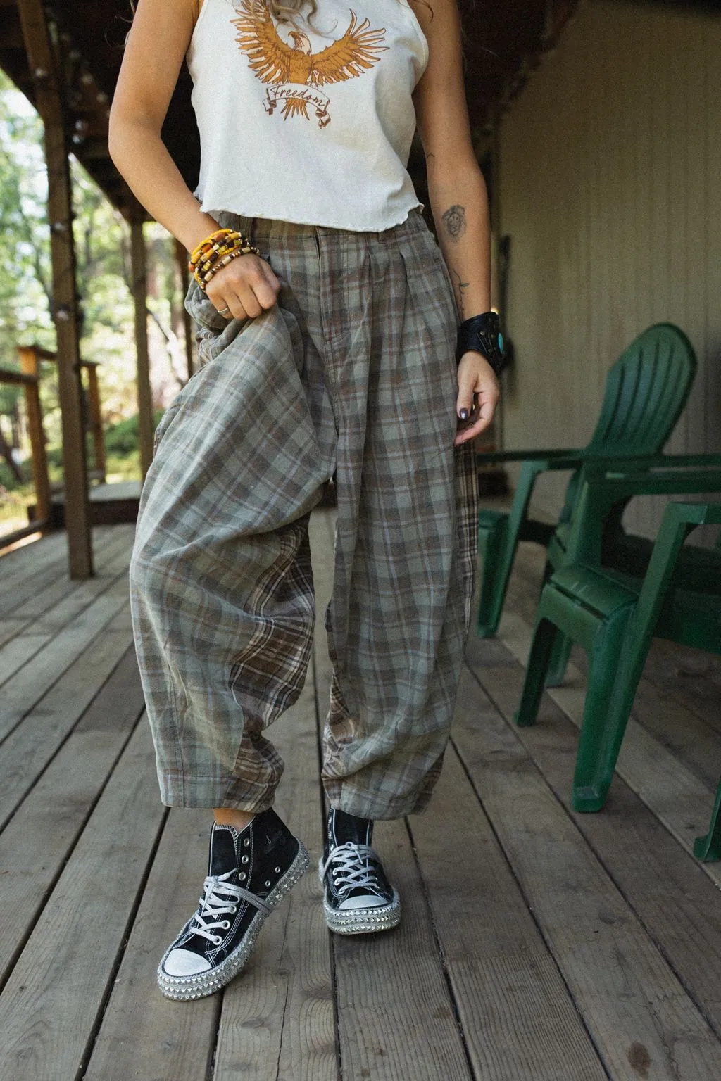 Mystic Plaid Wide Leg Pants - Brown