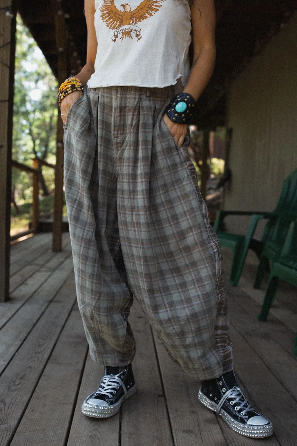 Mystic Plaid Wide Leg Pants - Brown