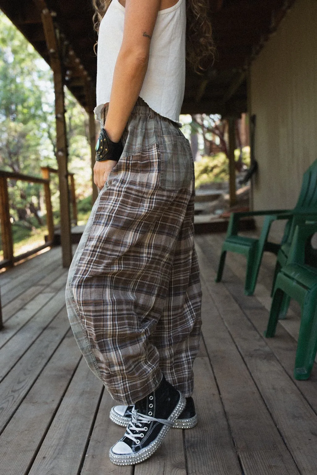 Mystic Plaid Wide Leg Pants - Brown