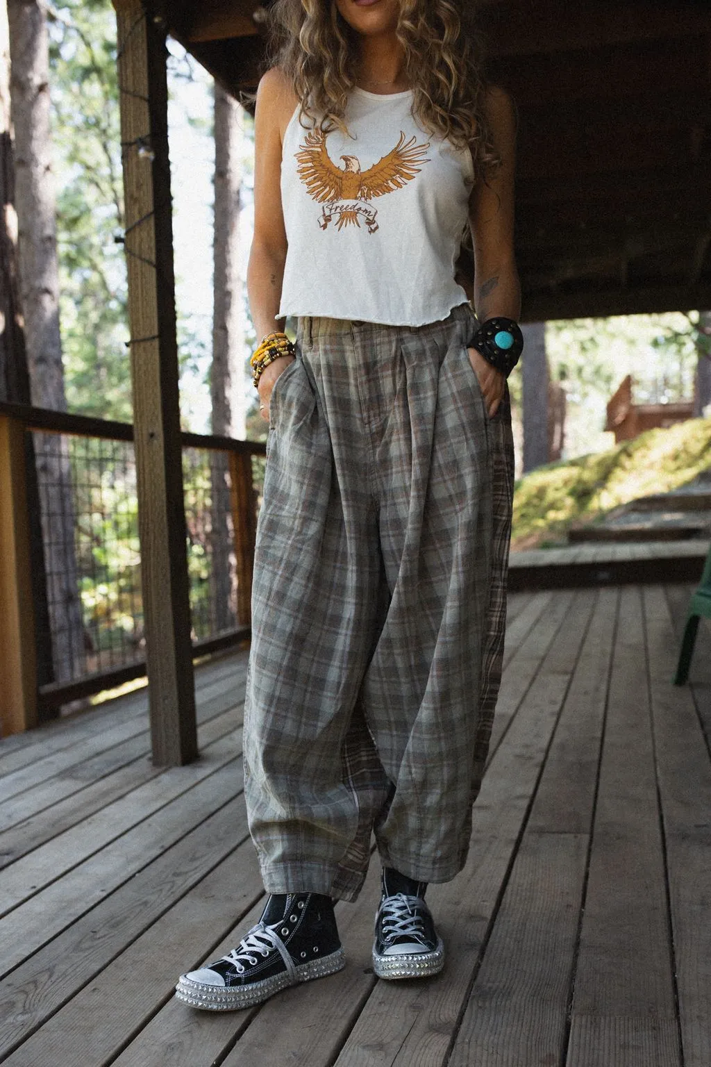 Mystic Plaid Wide Leg Pants - Brown