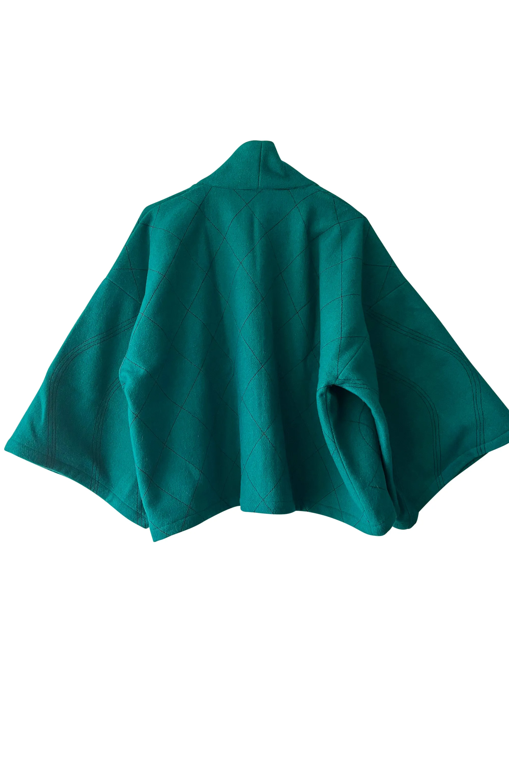 NEW! Crop Kimono Wool Coat Sea Green