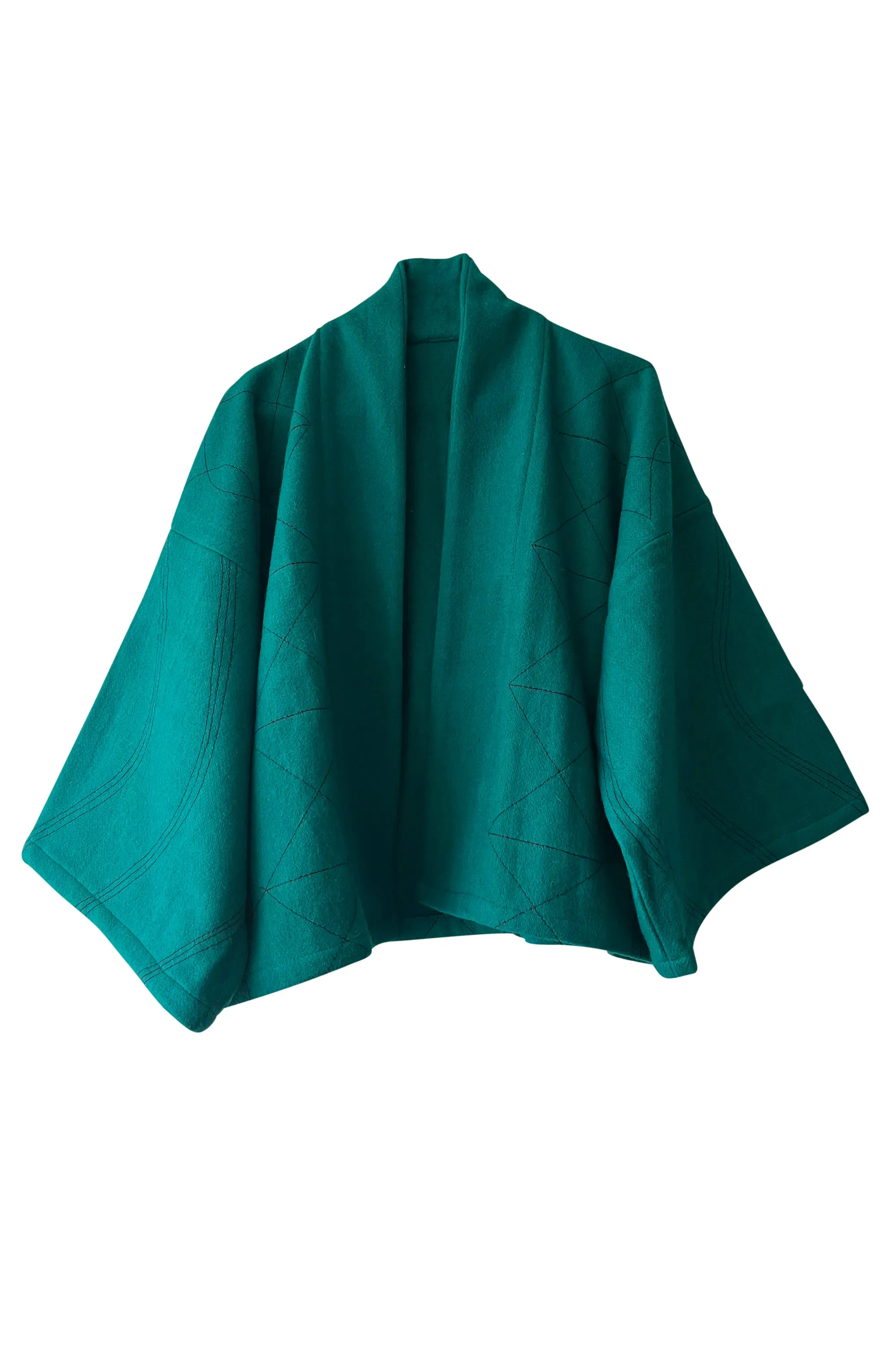 NEW! Crop Kimono Wool Coat Sea Green