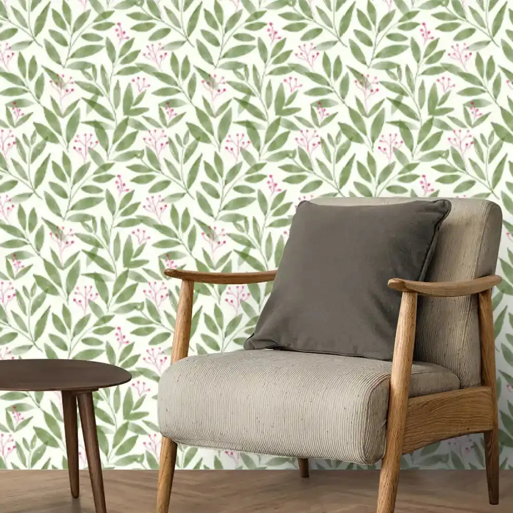 Paradise Leaves Design Wallpaper Roll in Green Color