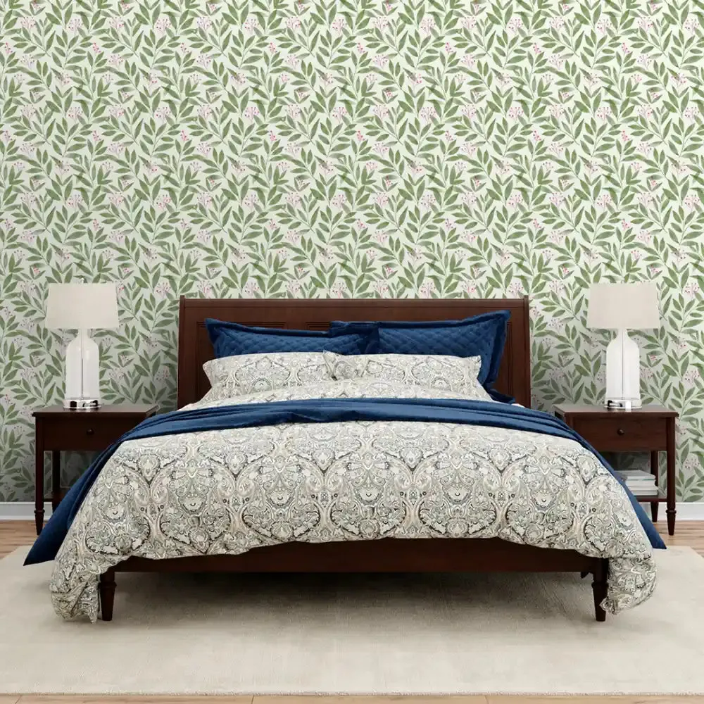 Paradise Leaves Design Wallpaper Roll in Green Color