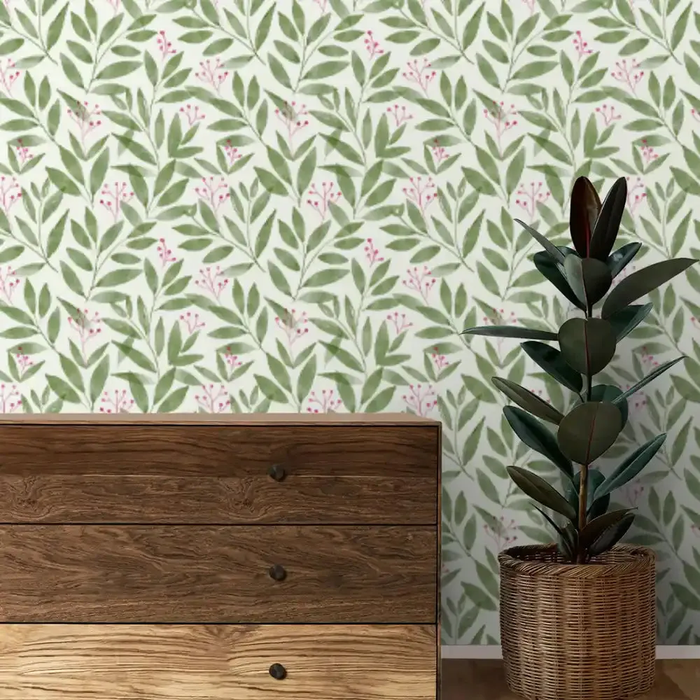 Paradise Leaves Design Wallpaper Roll in Green Color