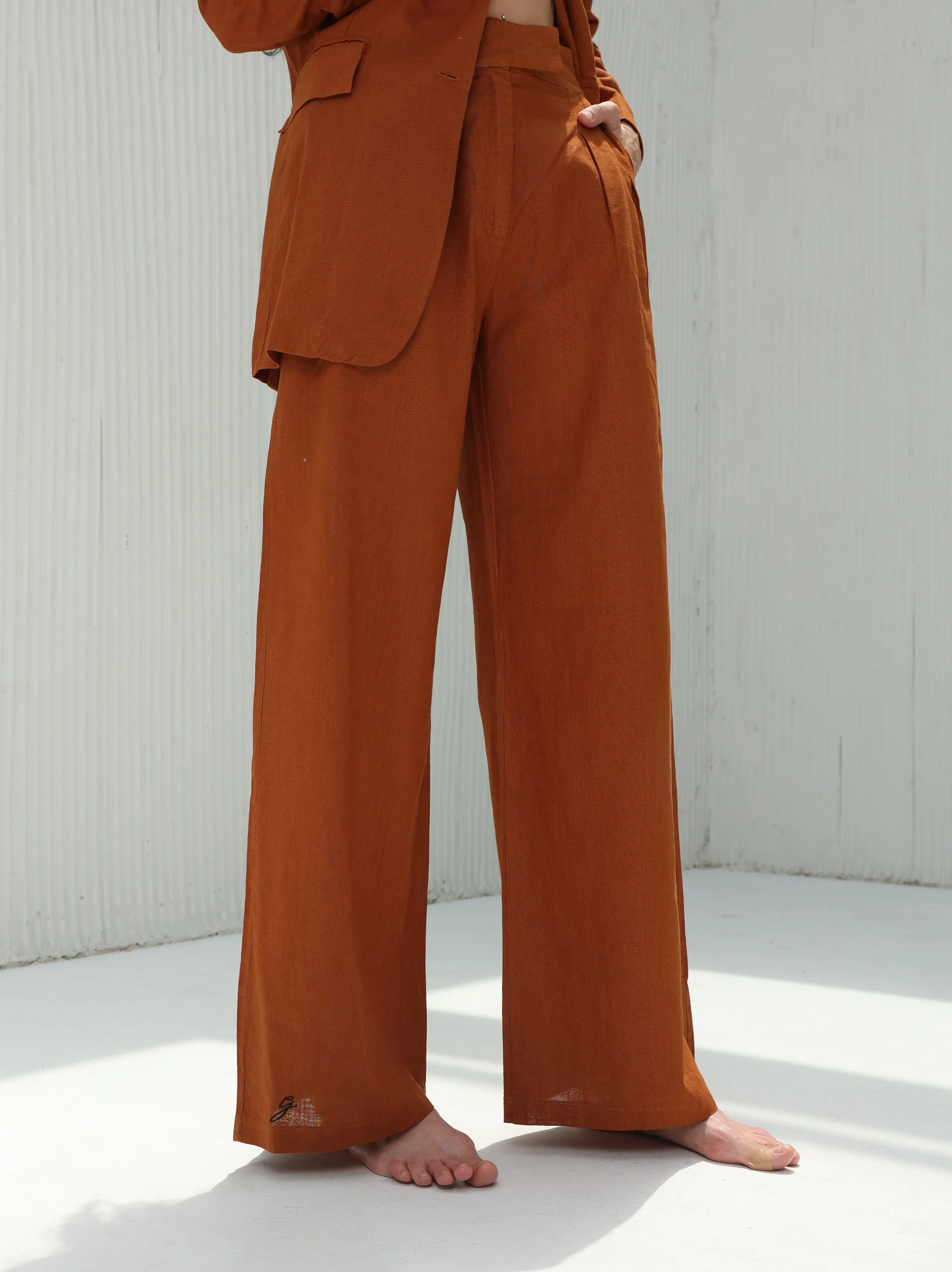 Piera Classic Pure Linen Full Length Pants