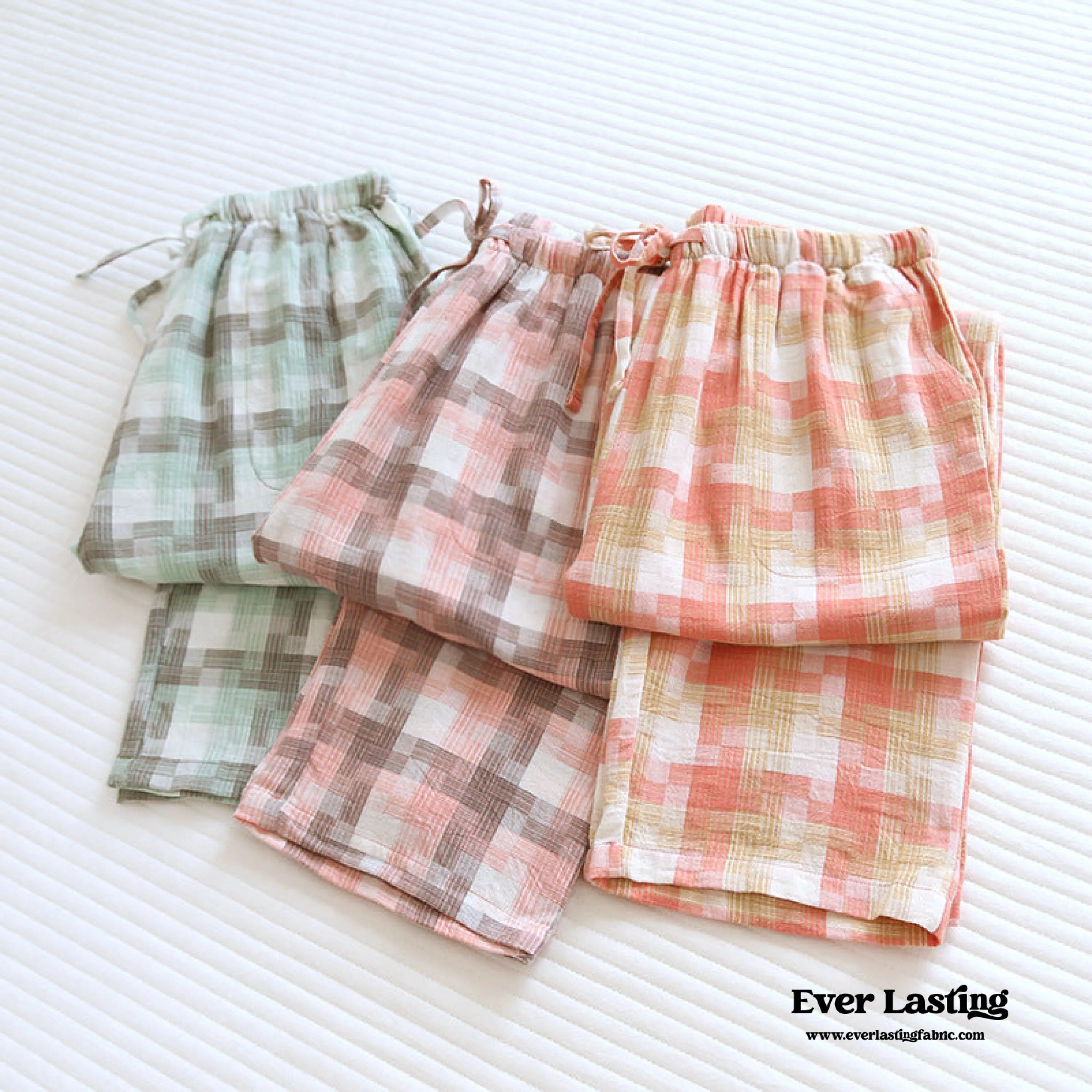 Plaid Washed Cotton Pajama Pants / Pink