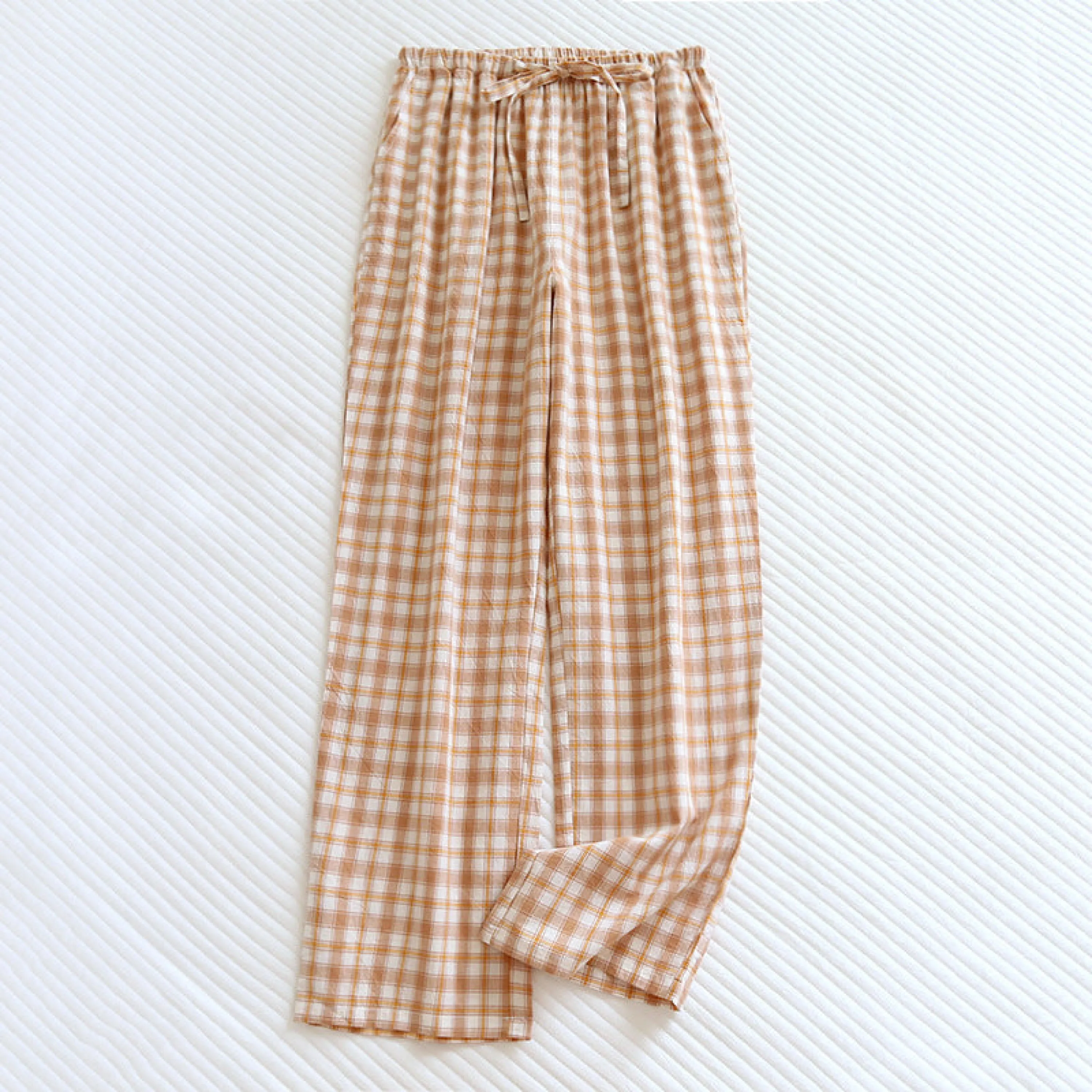 Plaid Washed Cotton Pajama Pants / Pink