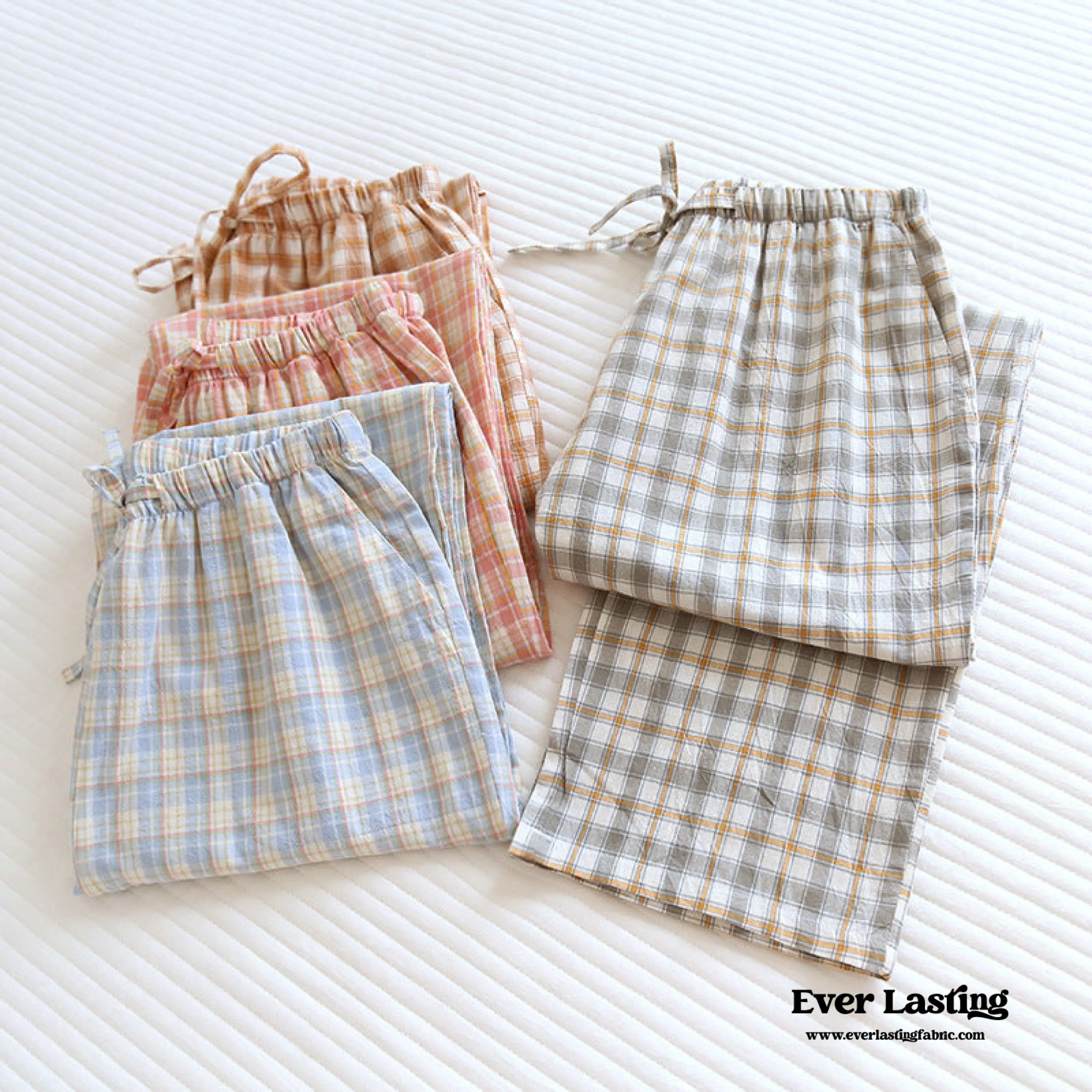 Plaid Washed Cotton Pajama Pants / Pink