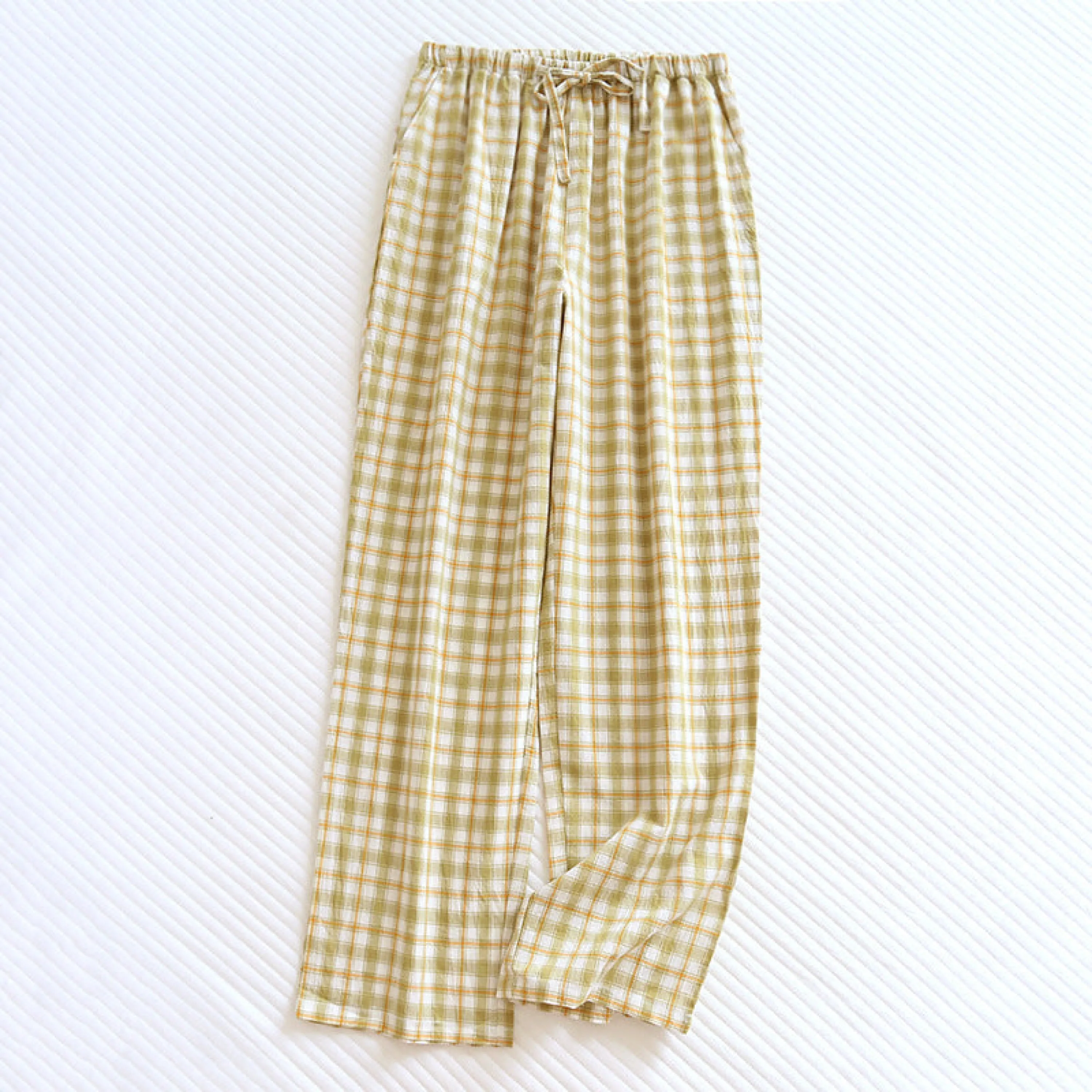 Plaid Washed Cotton Pajama Pants / Pink