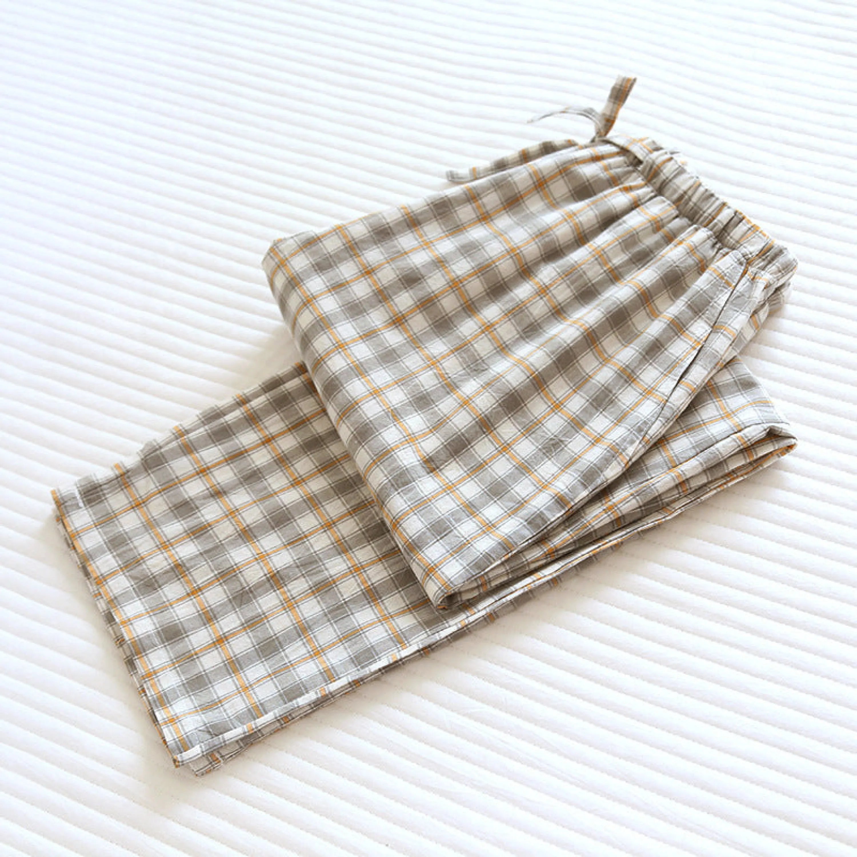 Plaid Washed Cotton Pajama Pants / Pink