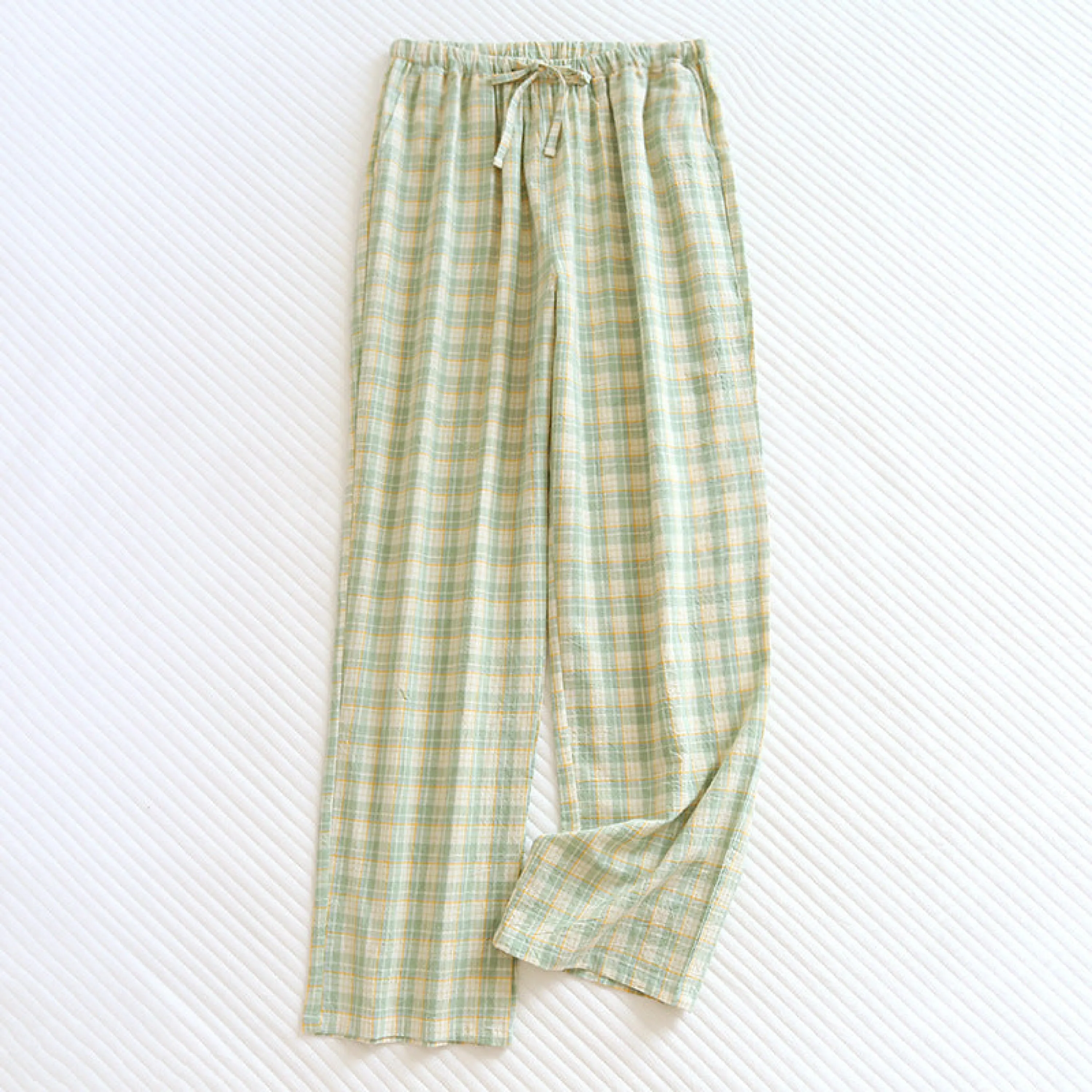 Plaid Washed Cotton Pajama Pants / Pink