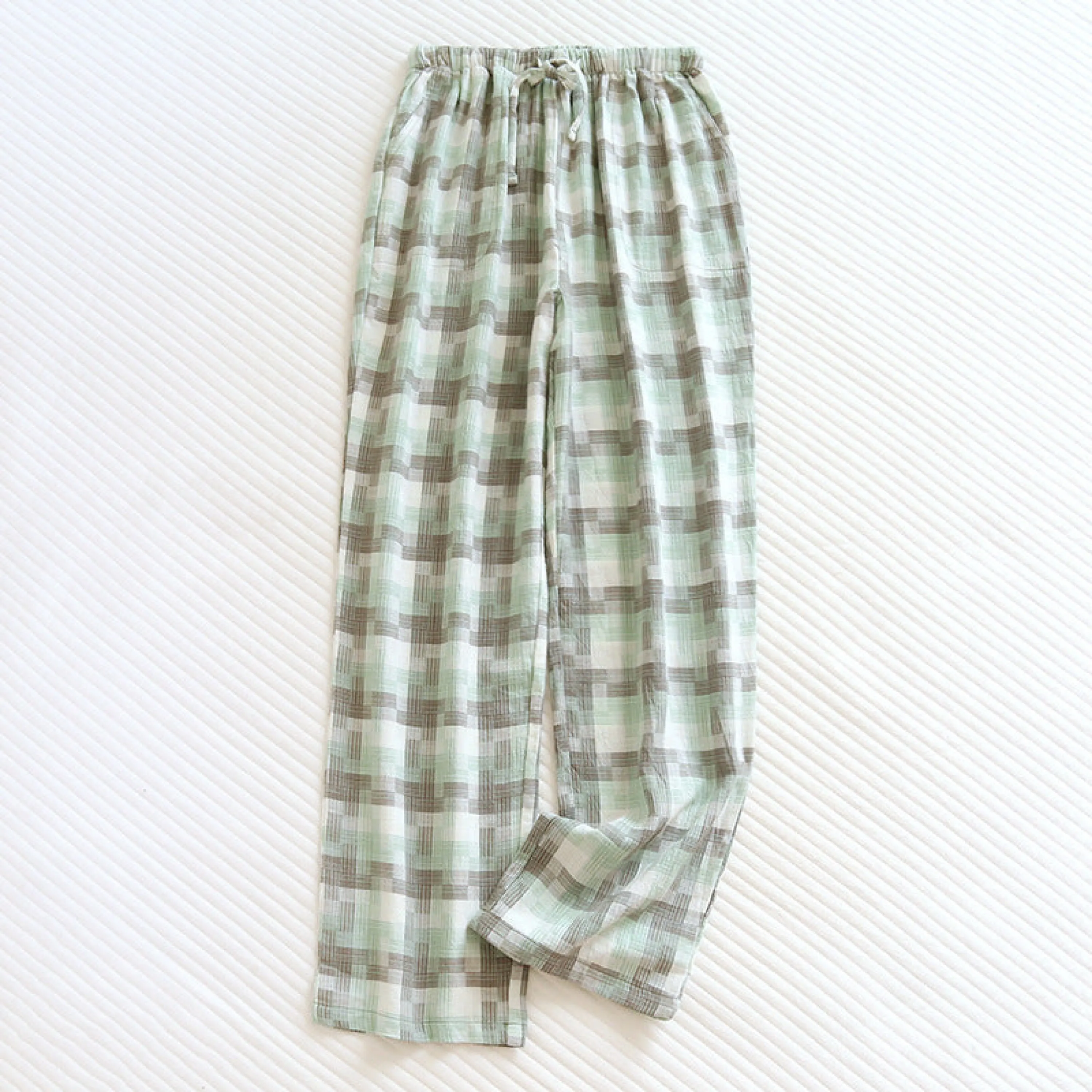 Plaid Washed Cotton Pajama Pants / Pink