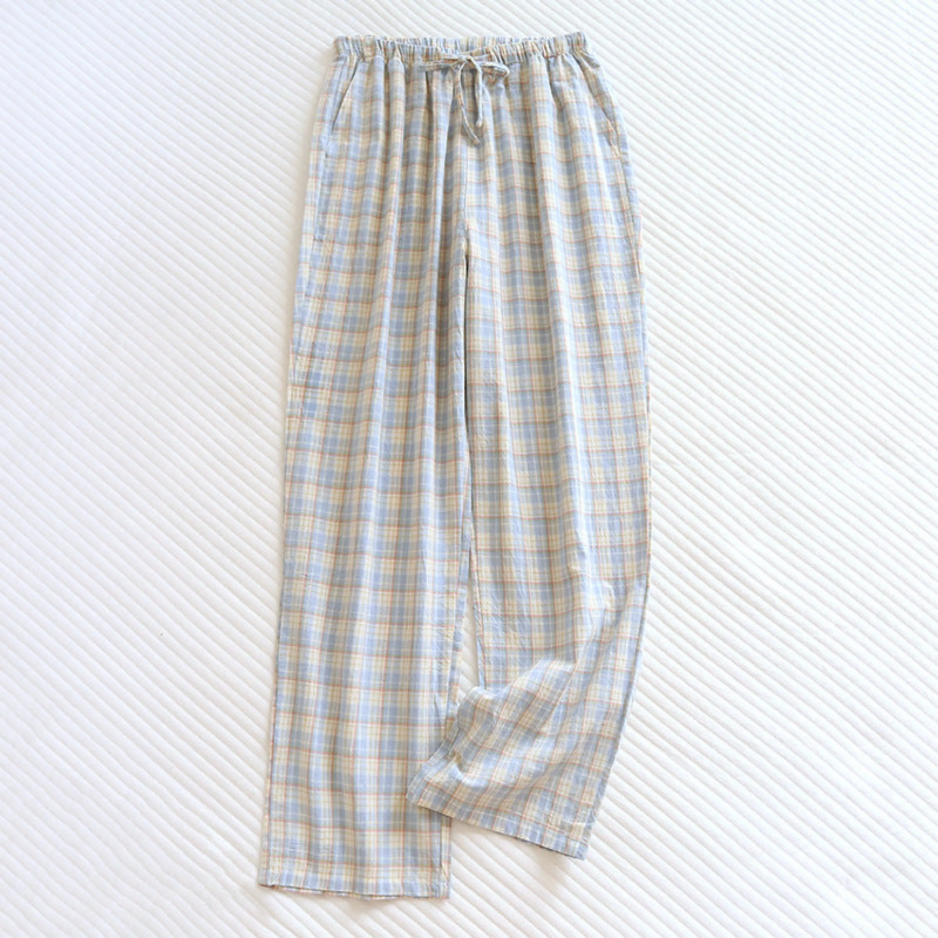 Plaid Washed Cotton Pajama Pants / Pink