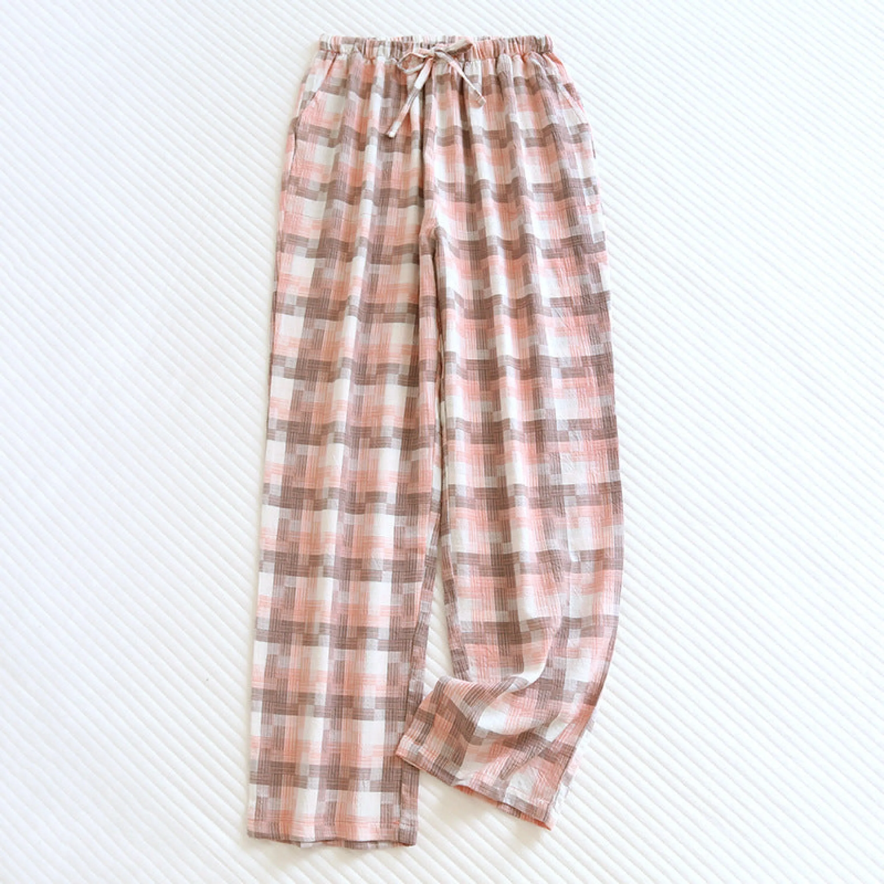 Plaid Washed Cotton Pajama Pants / Pink