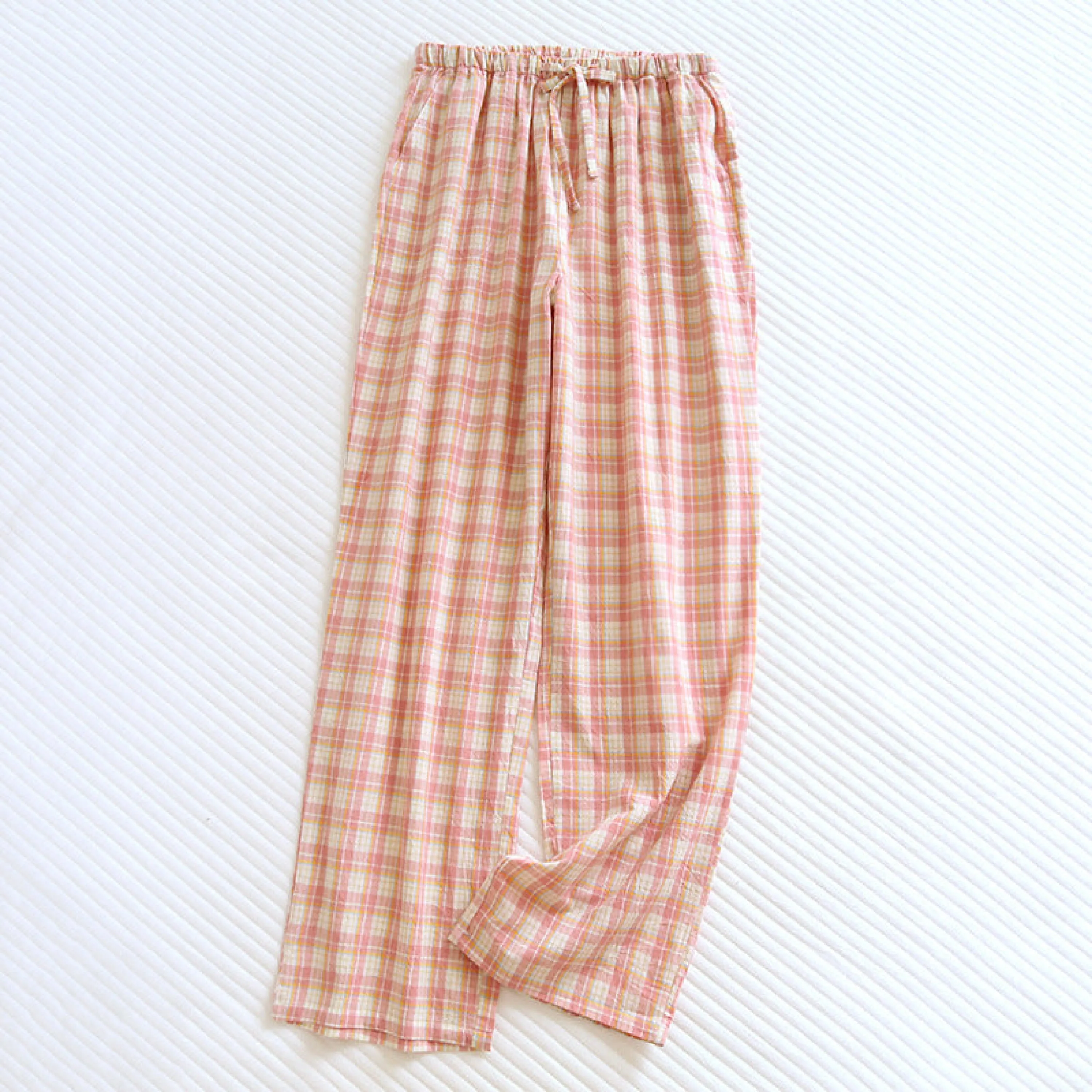 Plaid Washed Cotton Pajama Pants / Pink