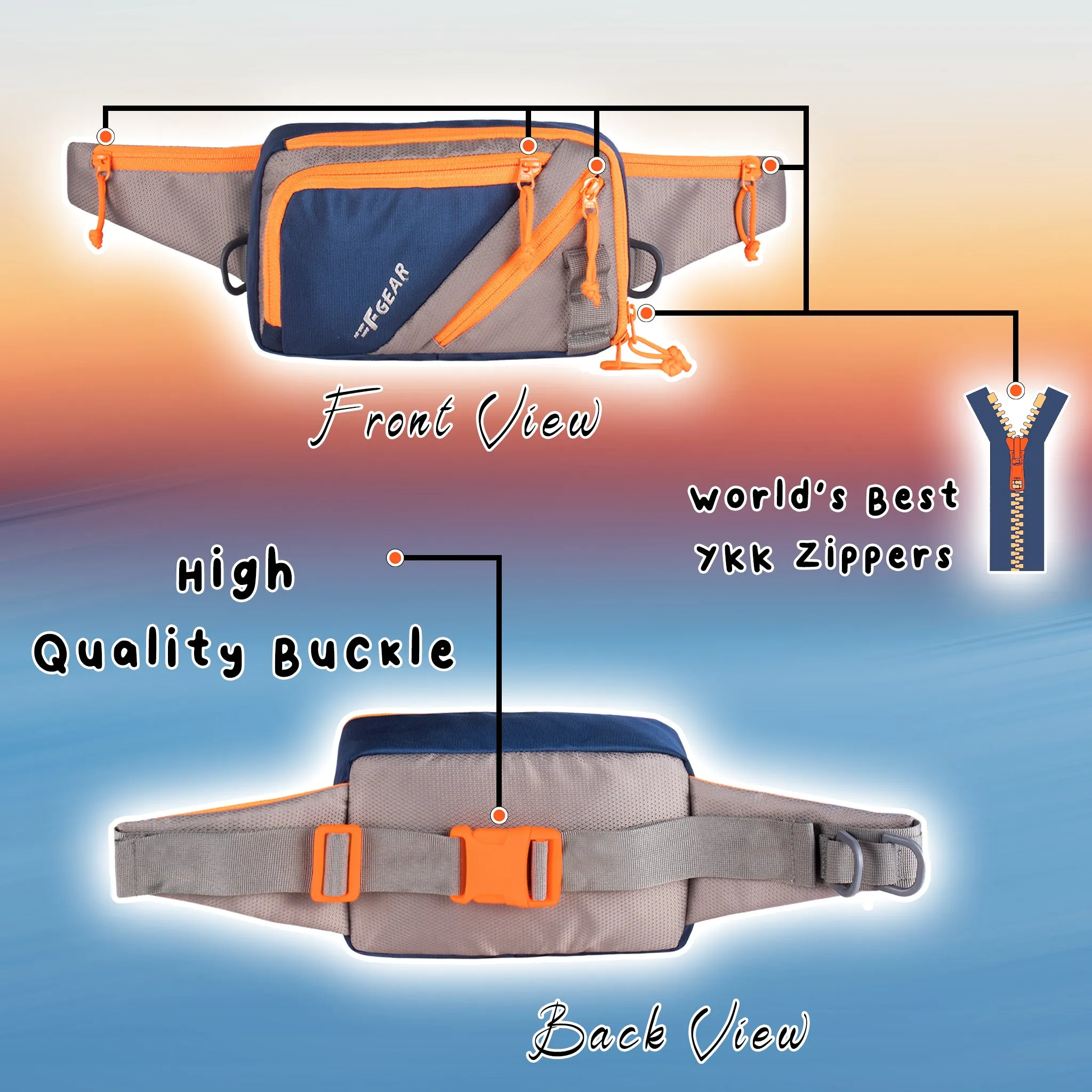 Polo Navy Grey Orange Waist Pouch