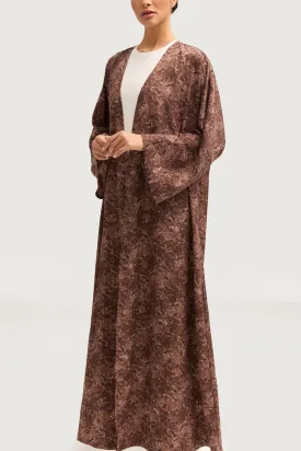 Printed Open Abaya - Brown