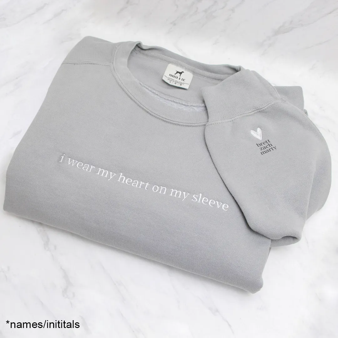 "Heart on my sleeve" Embroidered Custom Crewneck, Unisex