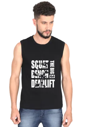 "The Big 3 Squat, Bench, Deadlift" Premium Round Neck Sleeveless T-Shirt for Active Lifestyles