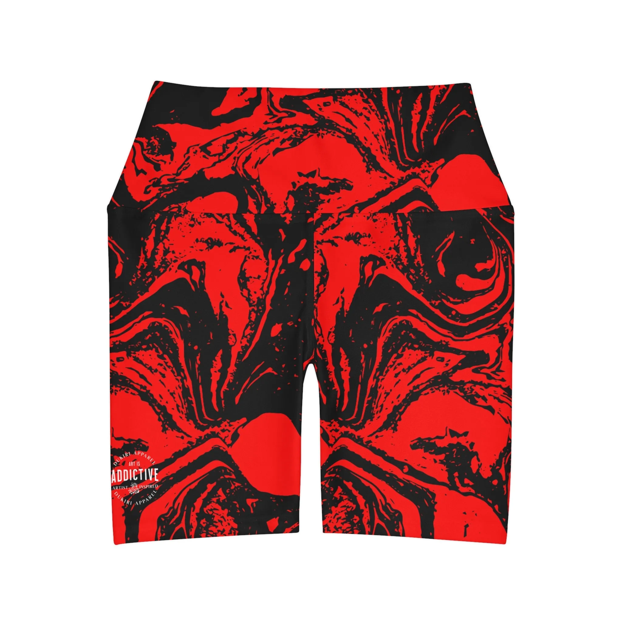 Red-black Marble High Waisted Yoga Shorts