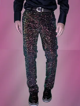 sequin pants men, black