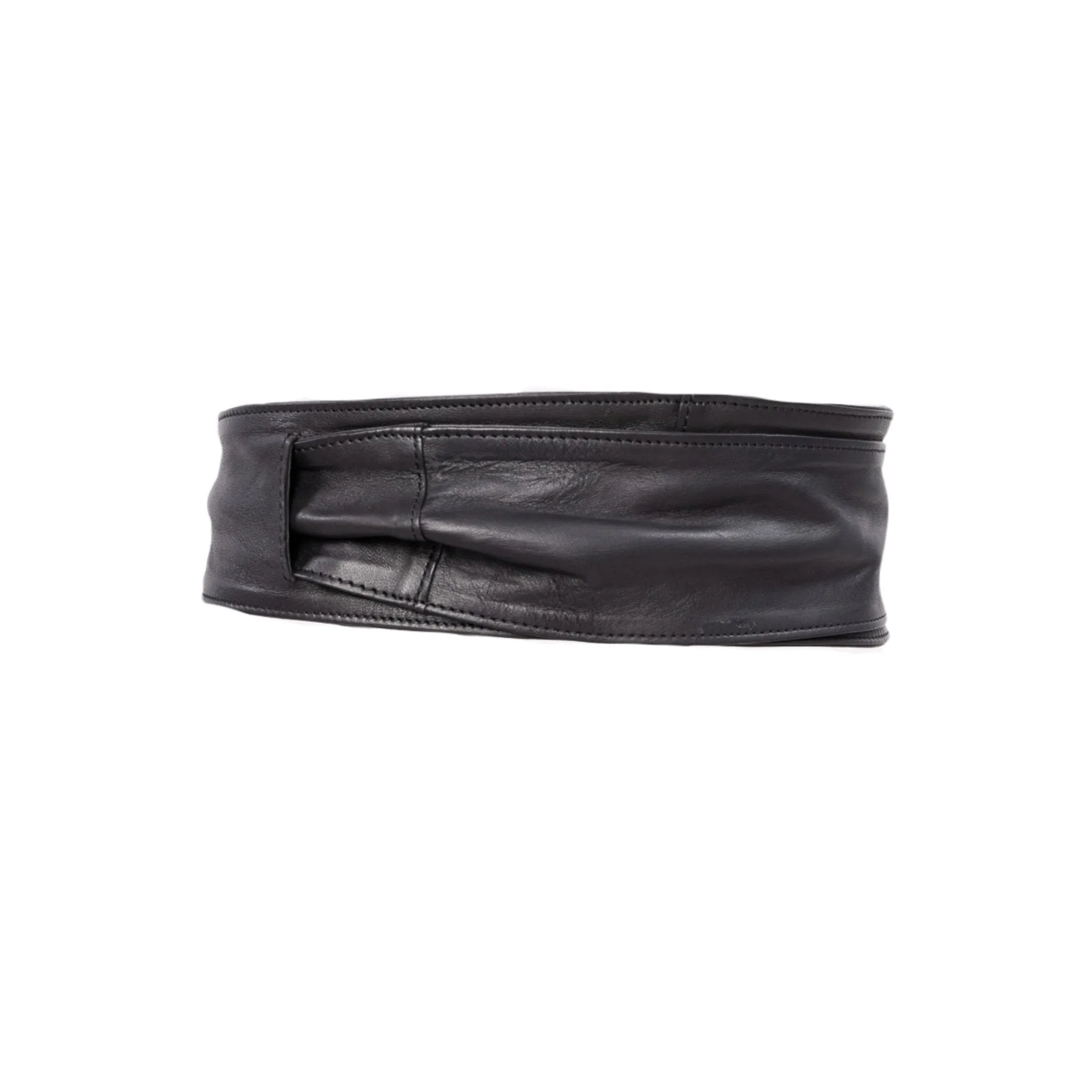 Sheepskin Leather Obi Wrap Belt - Black