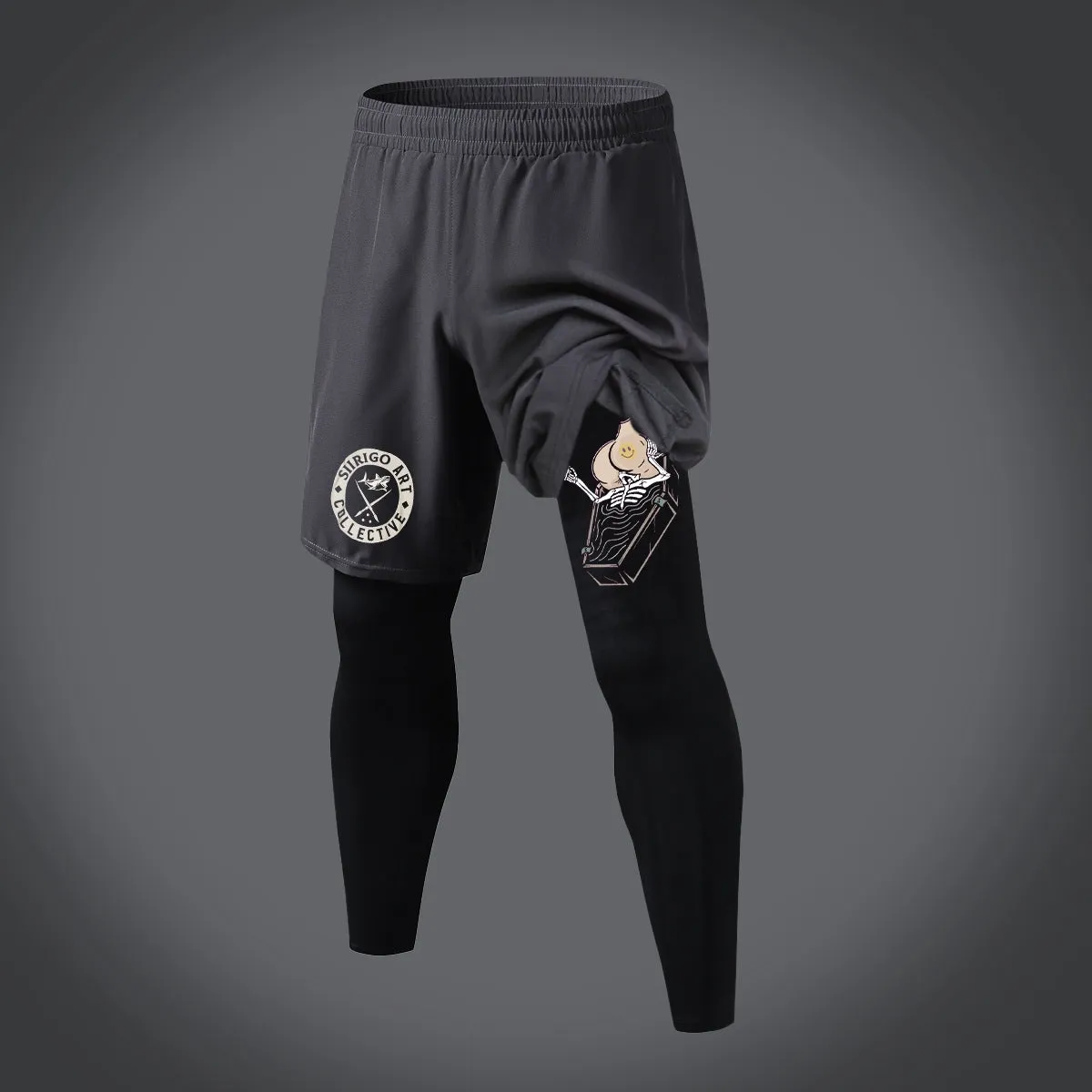 Skull Eat the Naked Ass in the Coffin Graphic Print Copper Compression Two In One Piece Running Tights Trousers Shorts