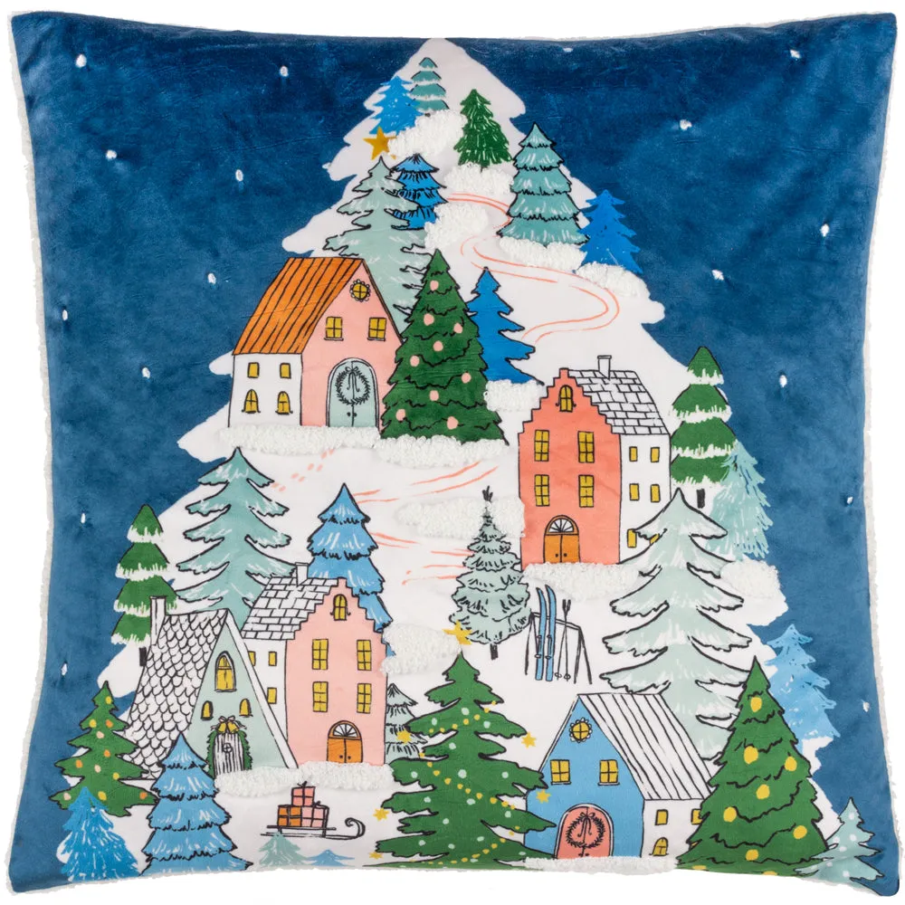 Snowy Village Tree Cushion Midnight