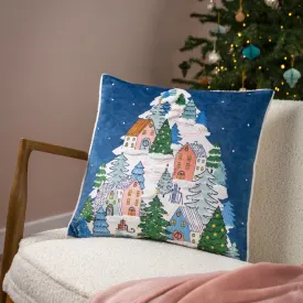 Snowy Village Tree Cushion Midnight