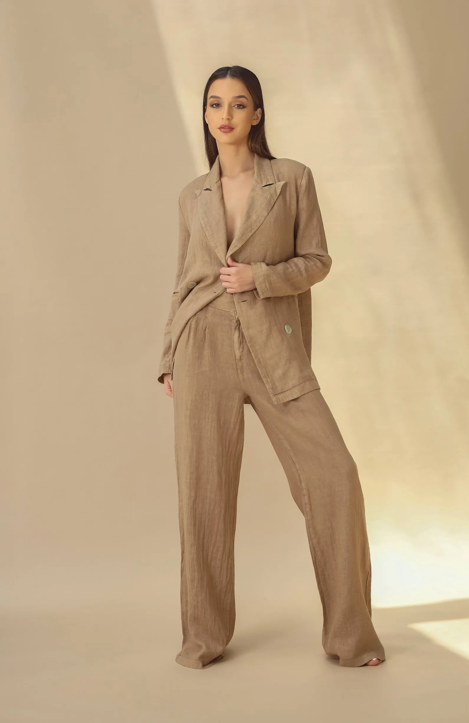 Sole Pure Linen Wide Leg Pants in Cammello