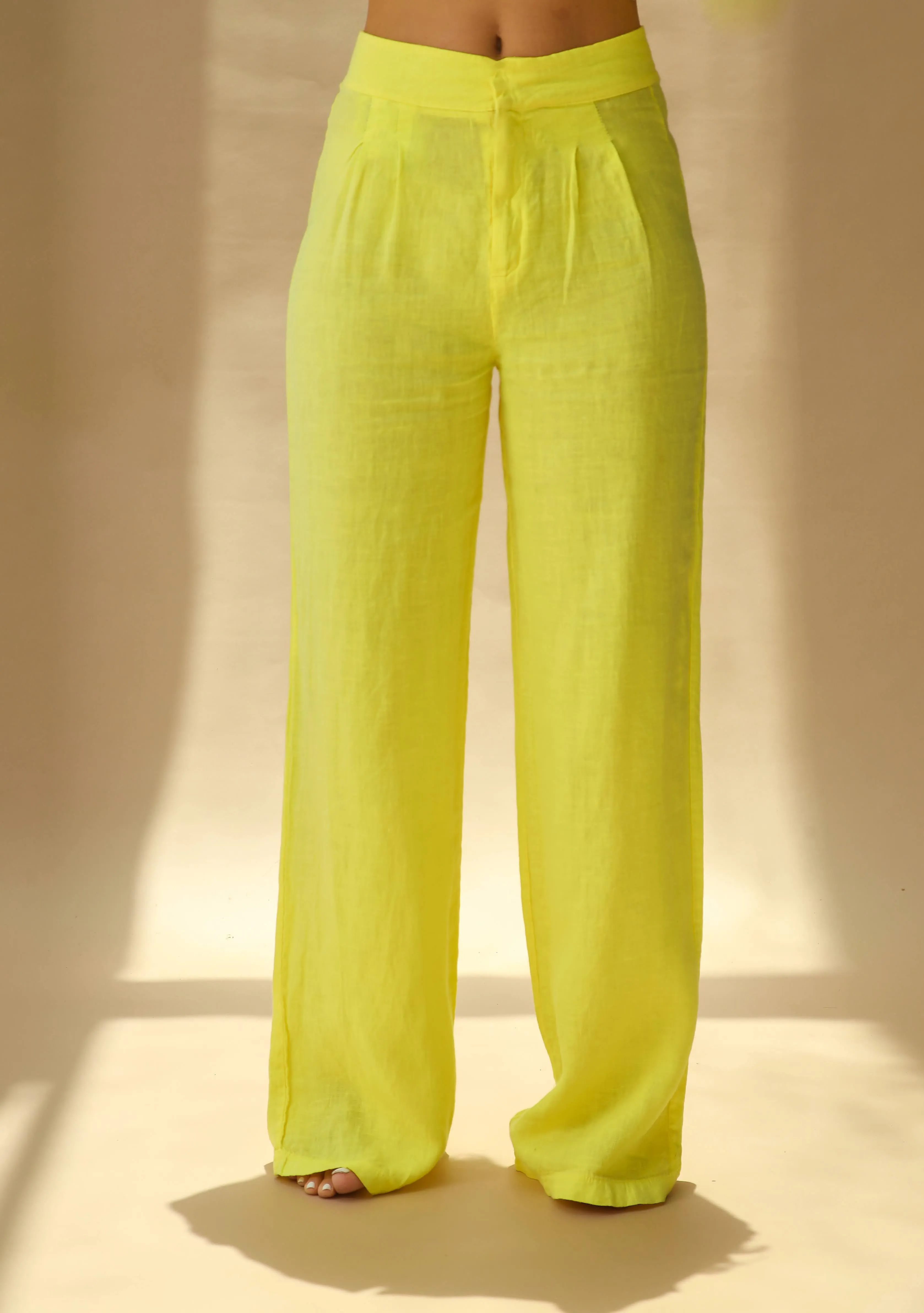 Sole Pure Linen Wide Leg Pants in Giallo