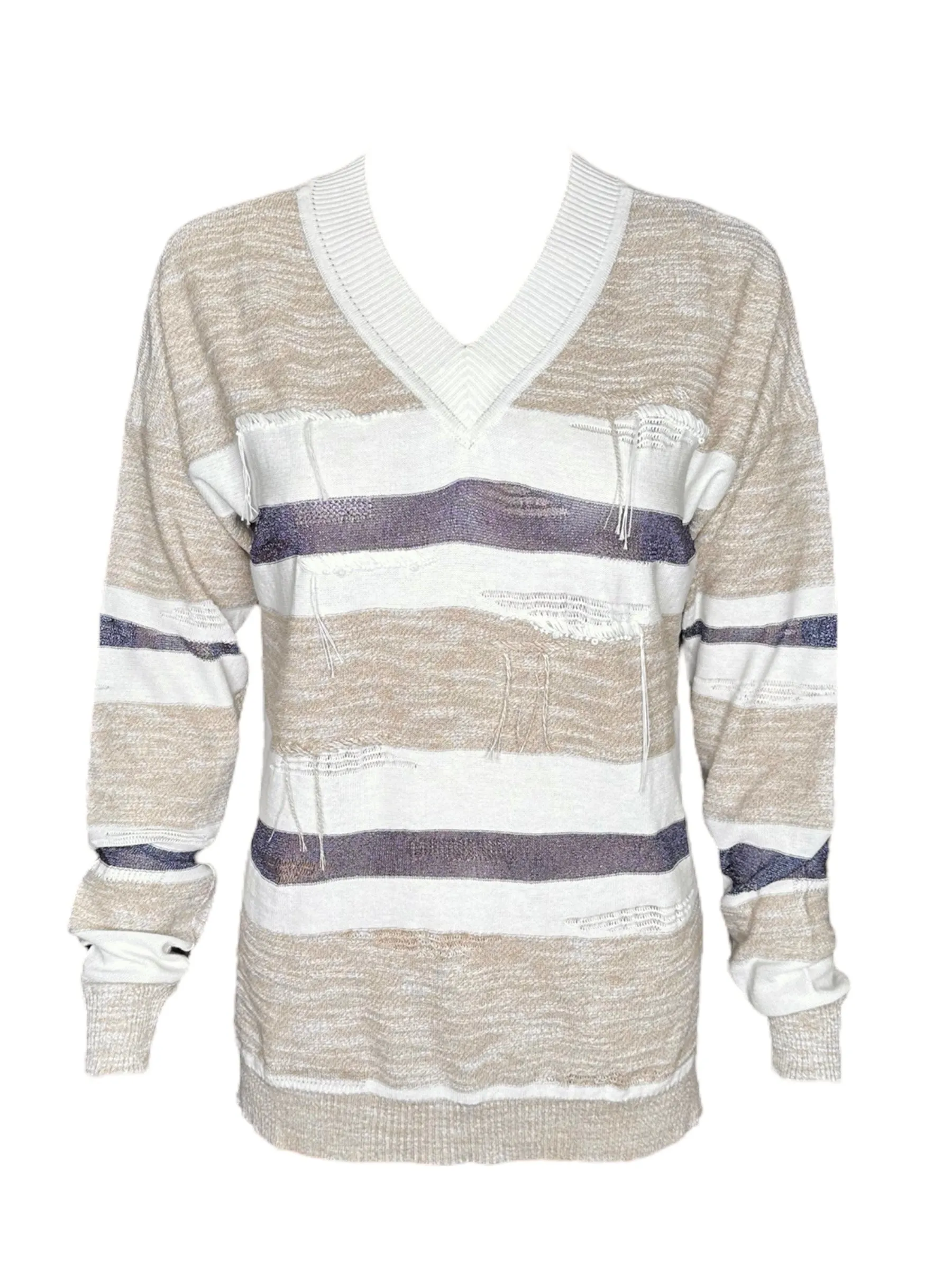 Striped Beaded Long Sleeve Sweater