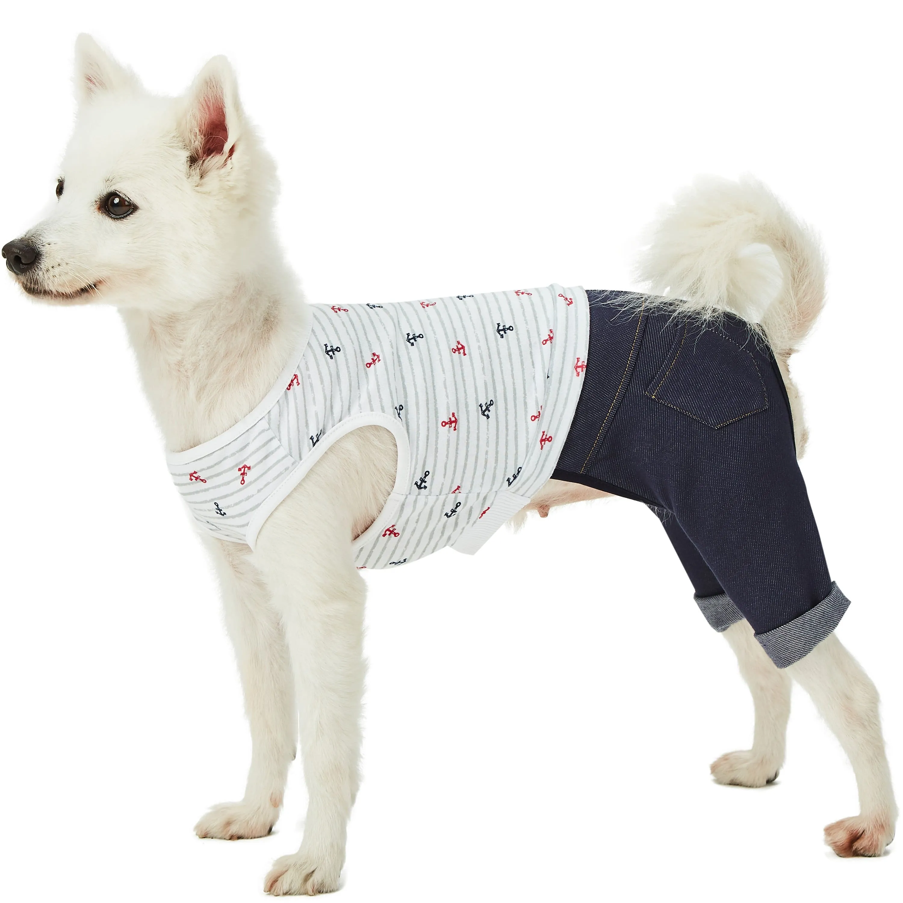 Summer Vacation Beach Dog T-Shirt, Nautical Themed Dog Jumpsuit Shirt