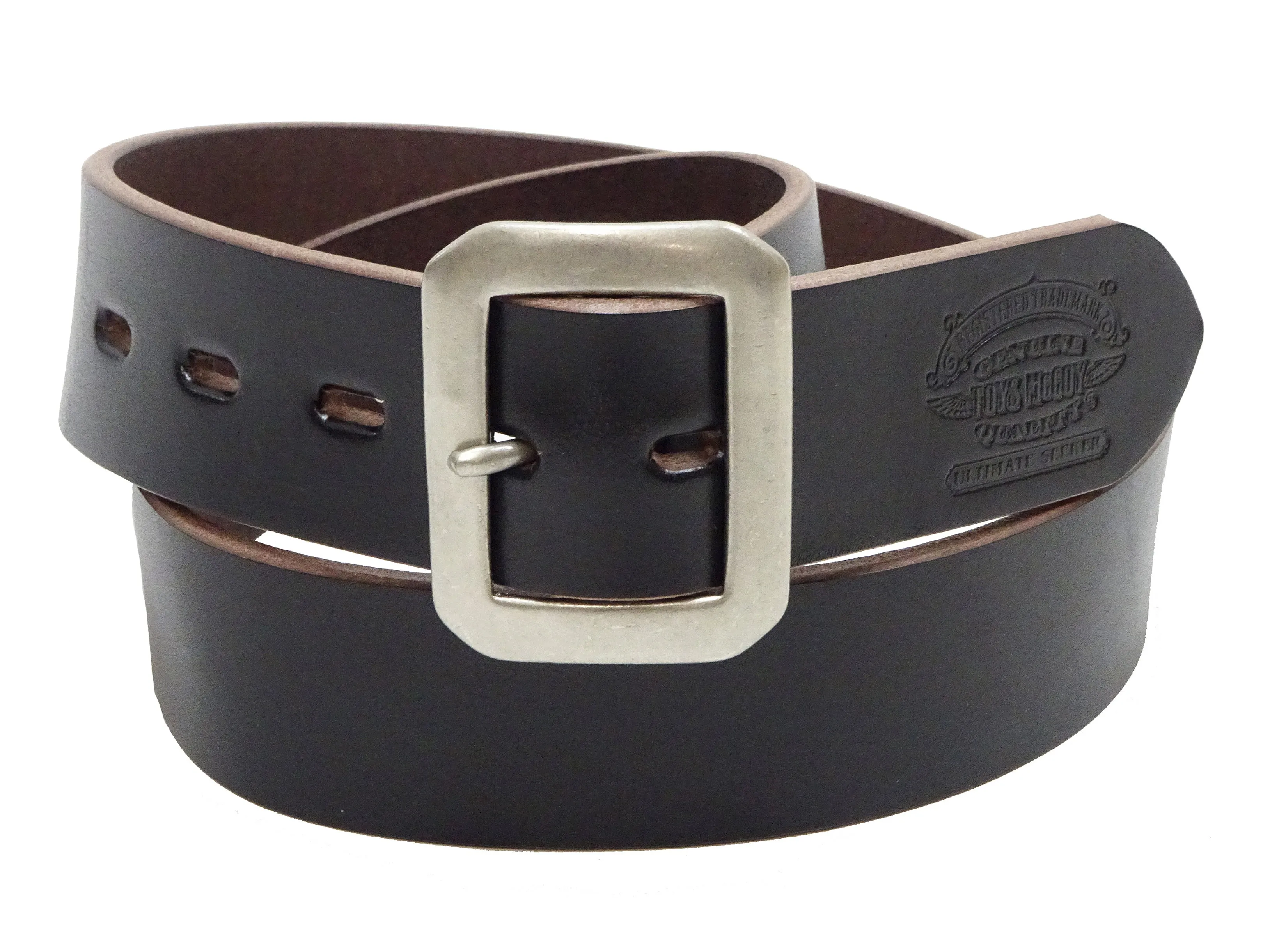 TOYS McCOY Men's Casual Leather Belt - 38mm Wide, 4mm Thick Steerhide Garrison Belt with Square Single Pin Buckle TMA2414 030 Black