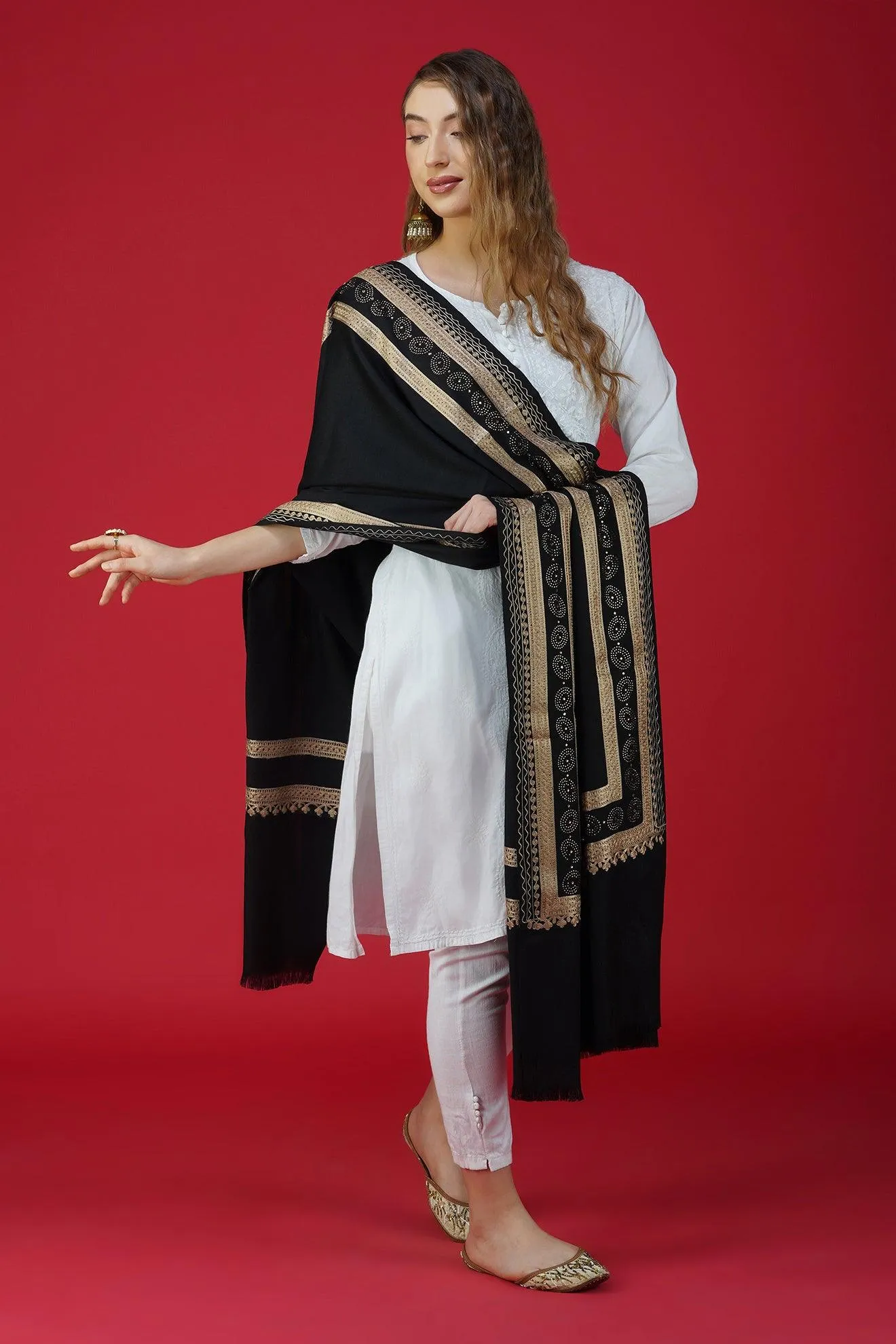 Traditional Embroidered Pure Woolen Shawl ST-11