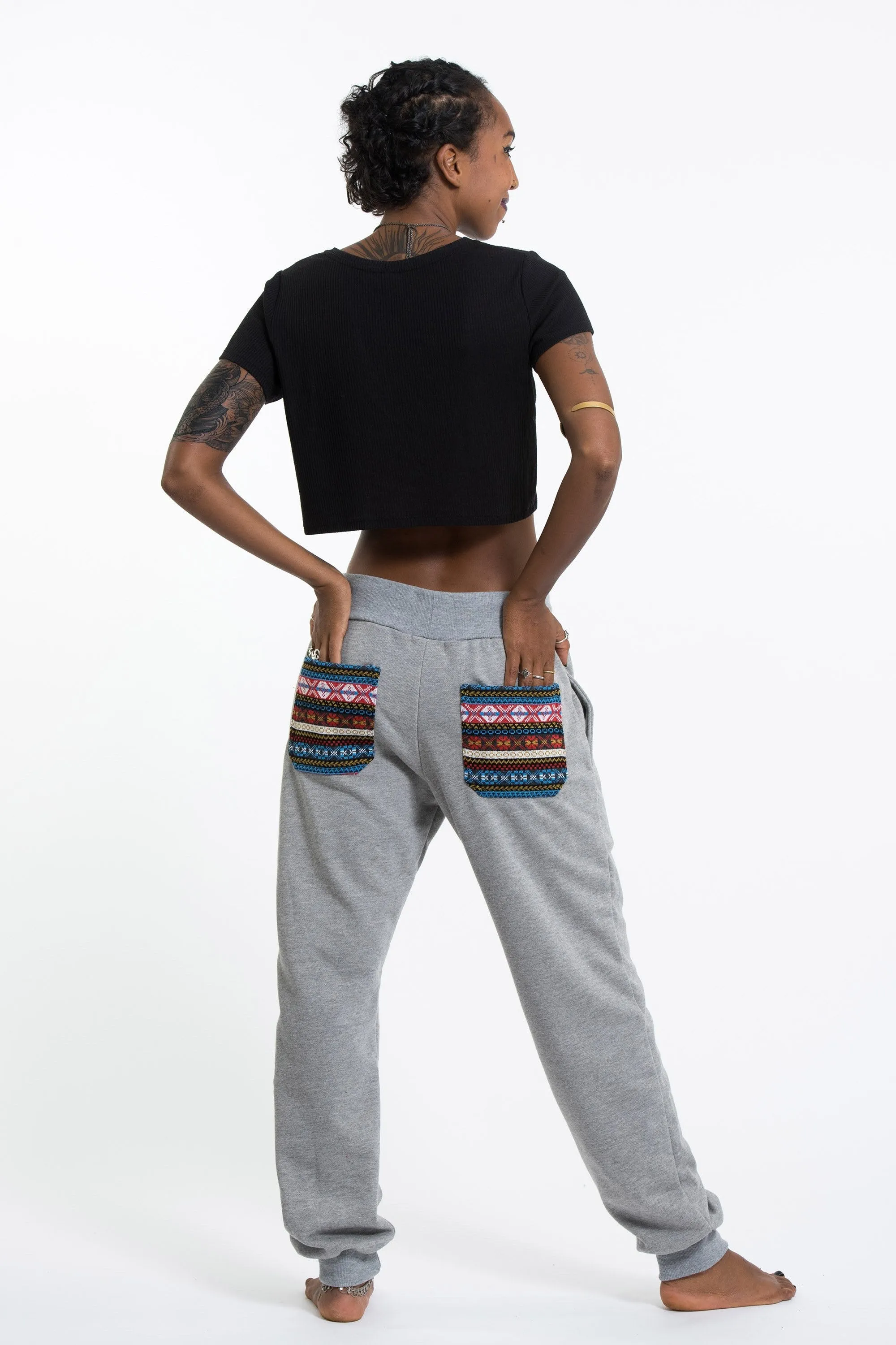 Unisex Terry Pants with Aztec Pockets in Gray