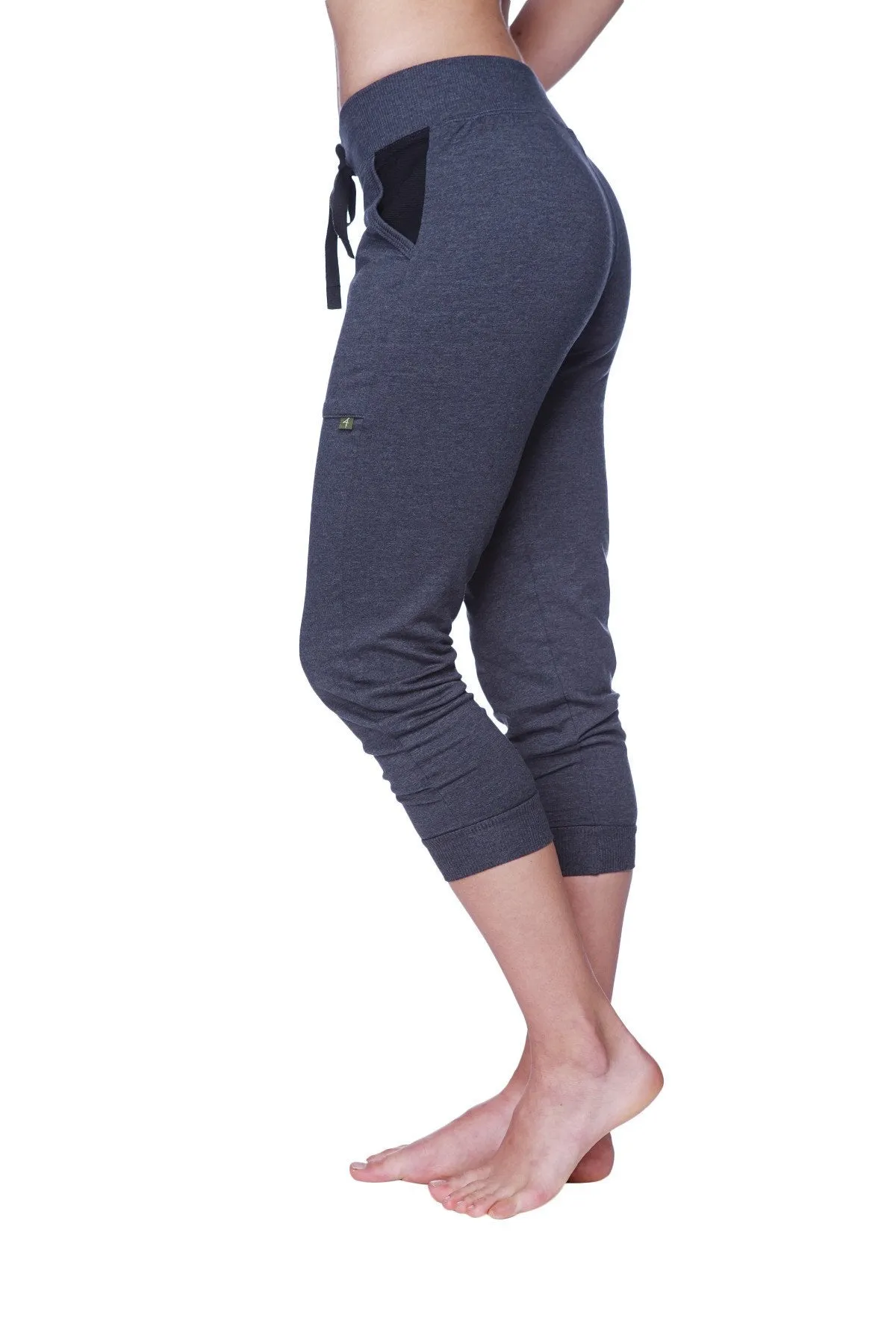 Women's 3/4 Cuffed Capri Yoga Pant (Charcoal w/Black)