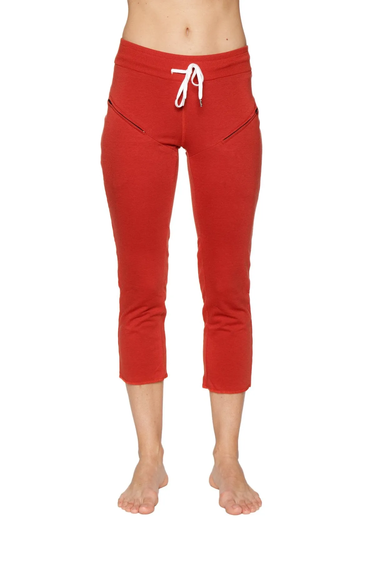 Women's 4/5 Length Zipper Pocket Capri Yoga Pant (Cinnabar)