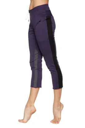 Women's 4/5 Length Zipper Pocket Capri Yoga Pant (Eggplant w/Black & Charcoal)