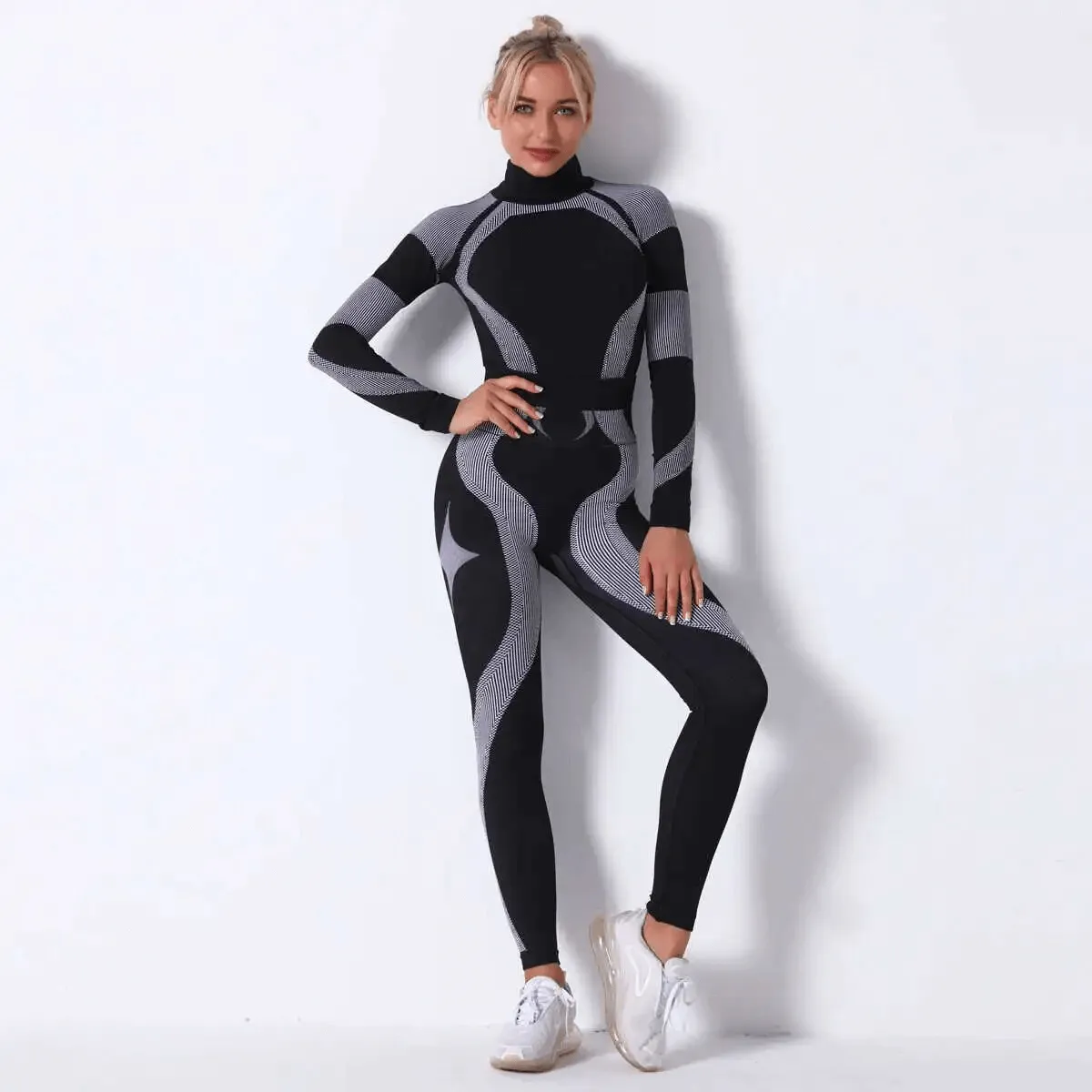 Women's Elastic Leggings and Long Sleeves Top Set - SF1755