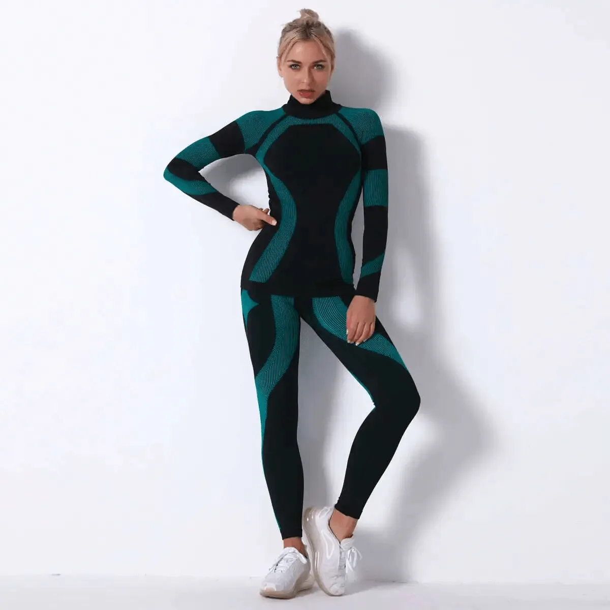 Women's Elastic Leggings and Long Sleeves Top Set - SF1755