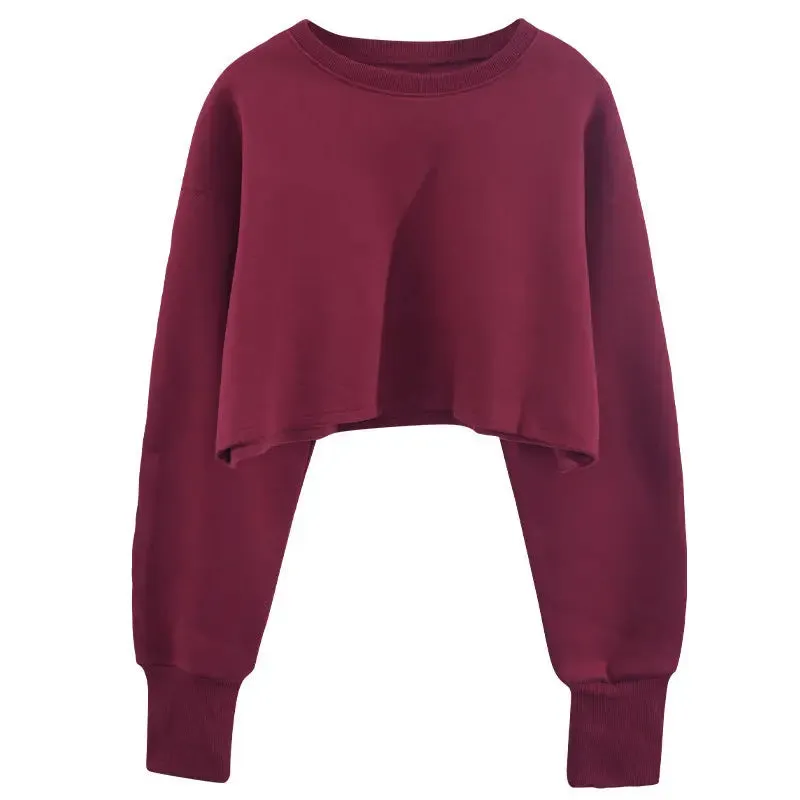 Women's Fashion Solid Color Short Sweatshirt