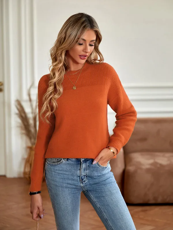 Women's Loose Fit Round Neck Solid Colour Jumper