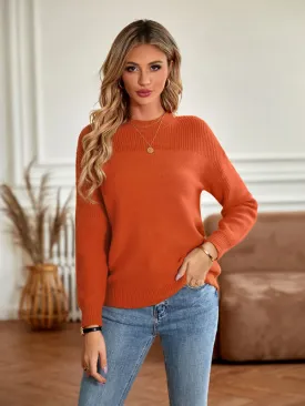 Women's Loose Fit Round Neck Solid Colour Jumper