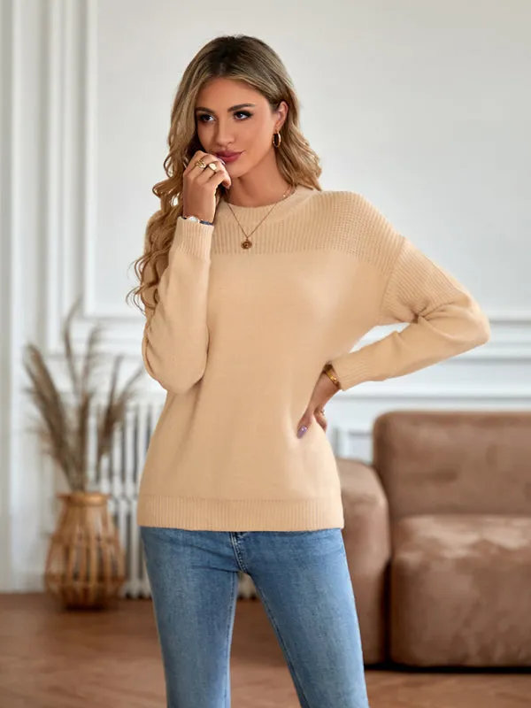 Women's Loose Fit Round Neck Solid Colour Jumper